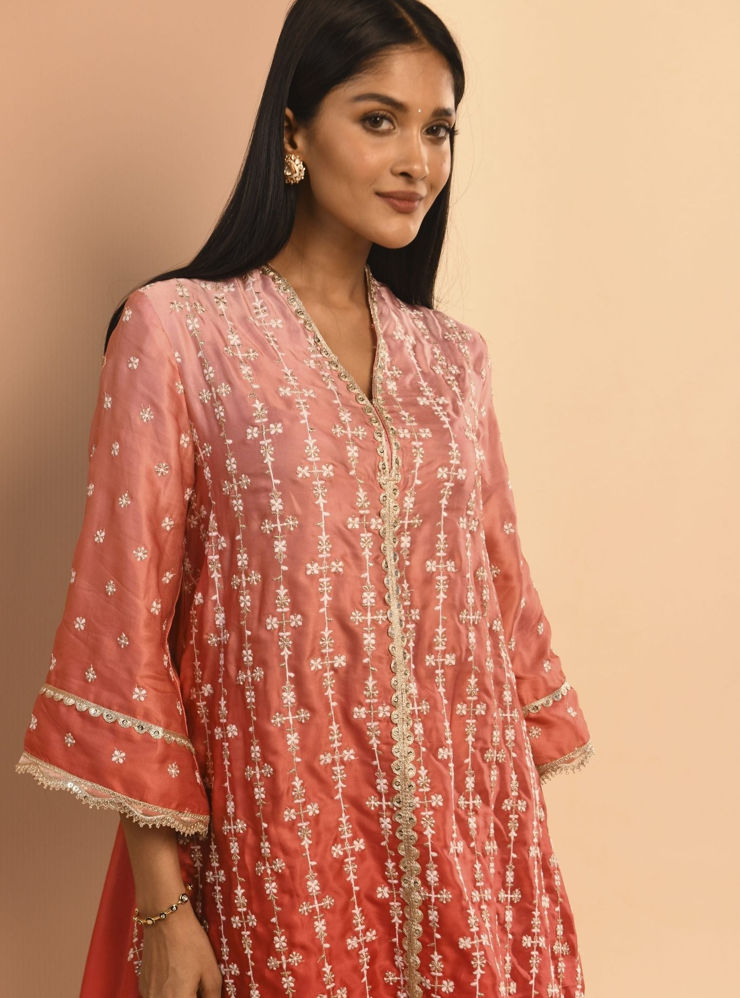 Mulmul Cupro Silk Inara Pink Kurta With Mulmul Inara Pink Dhoti Pant