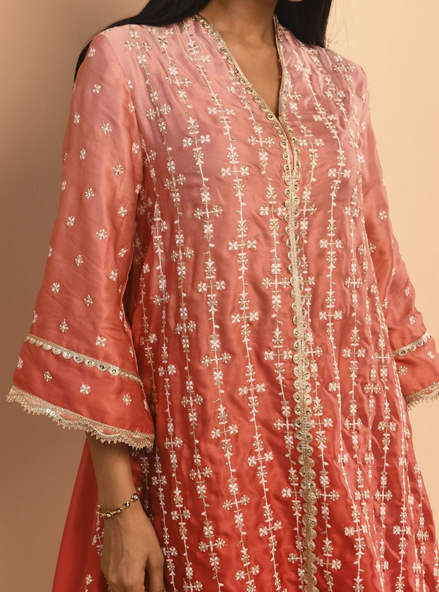 Mulmul Cupro Silk Inara Pink Kurta With Mulmul Inara Pink Dhoti Pant