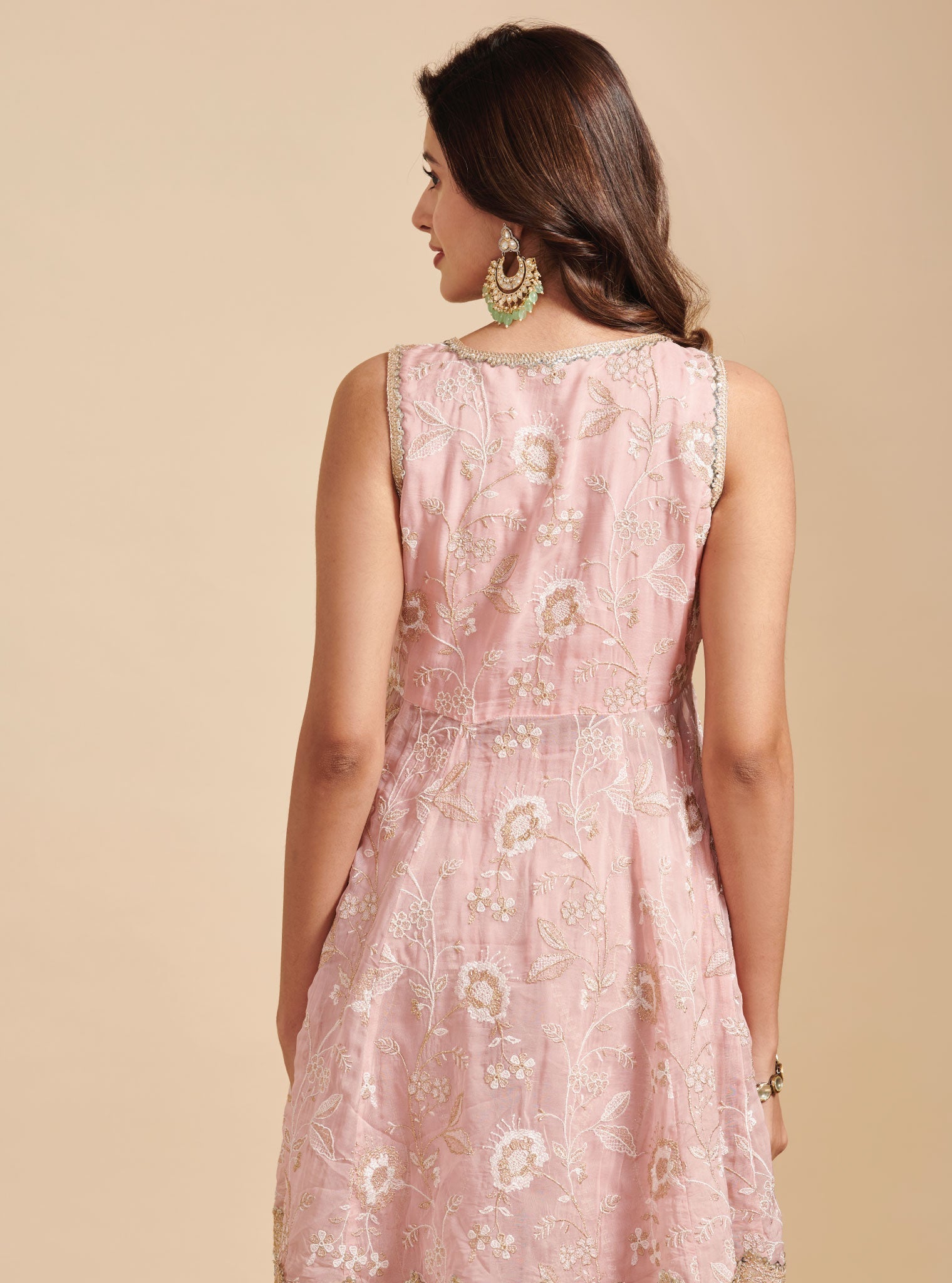 Mulmul Organza Lashkara Pink Short Anarkali Kurta With Mulmul Silk Lashkara Pink Sharara