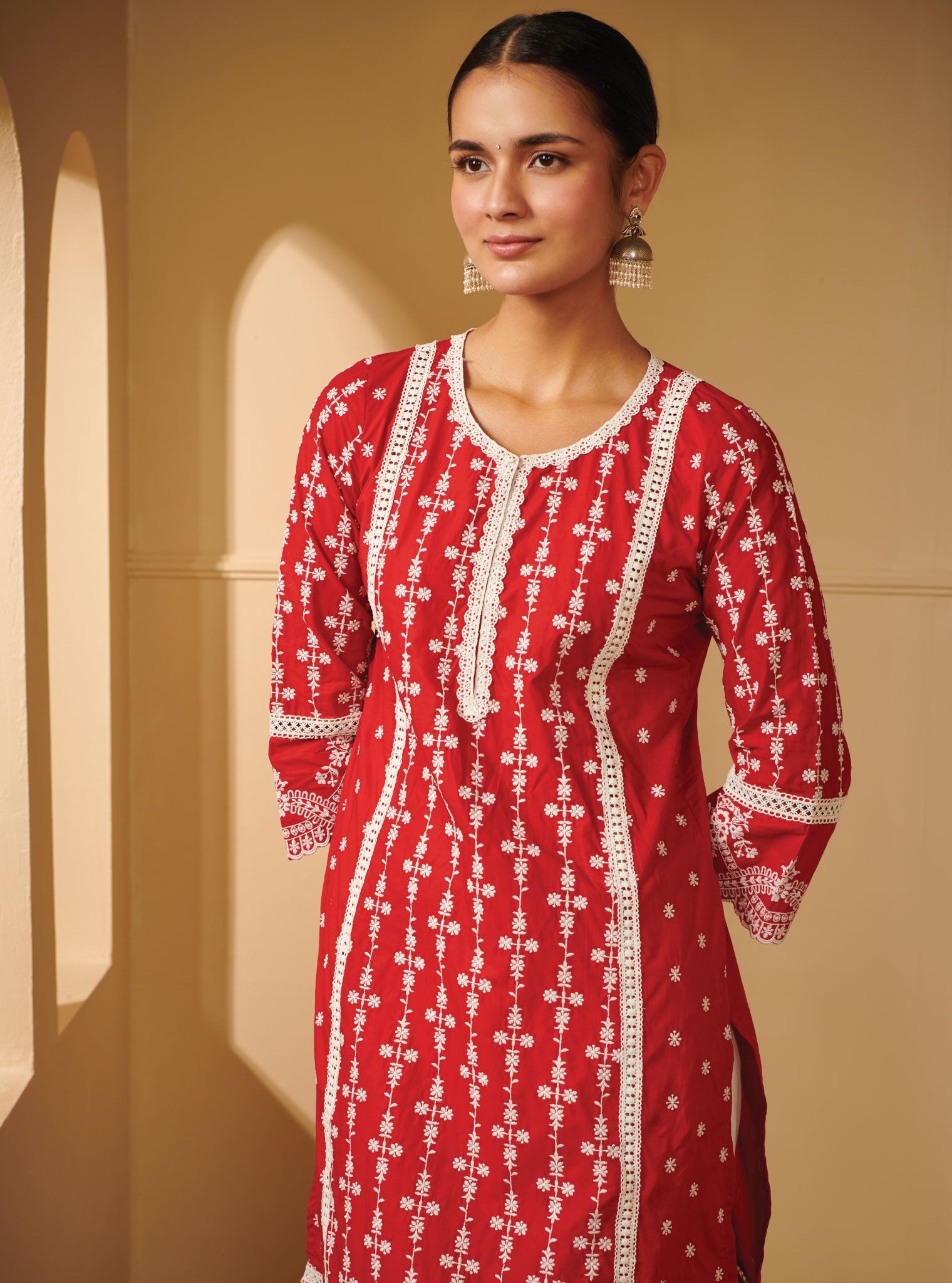 Mulmul Cotton Laiqa Red Kurta