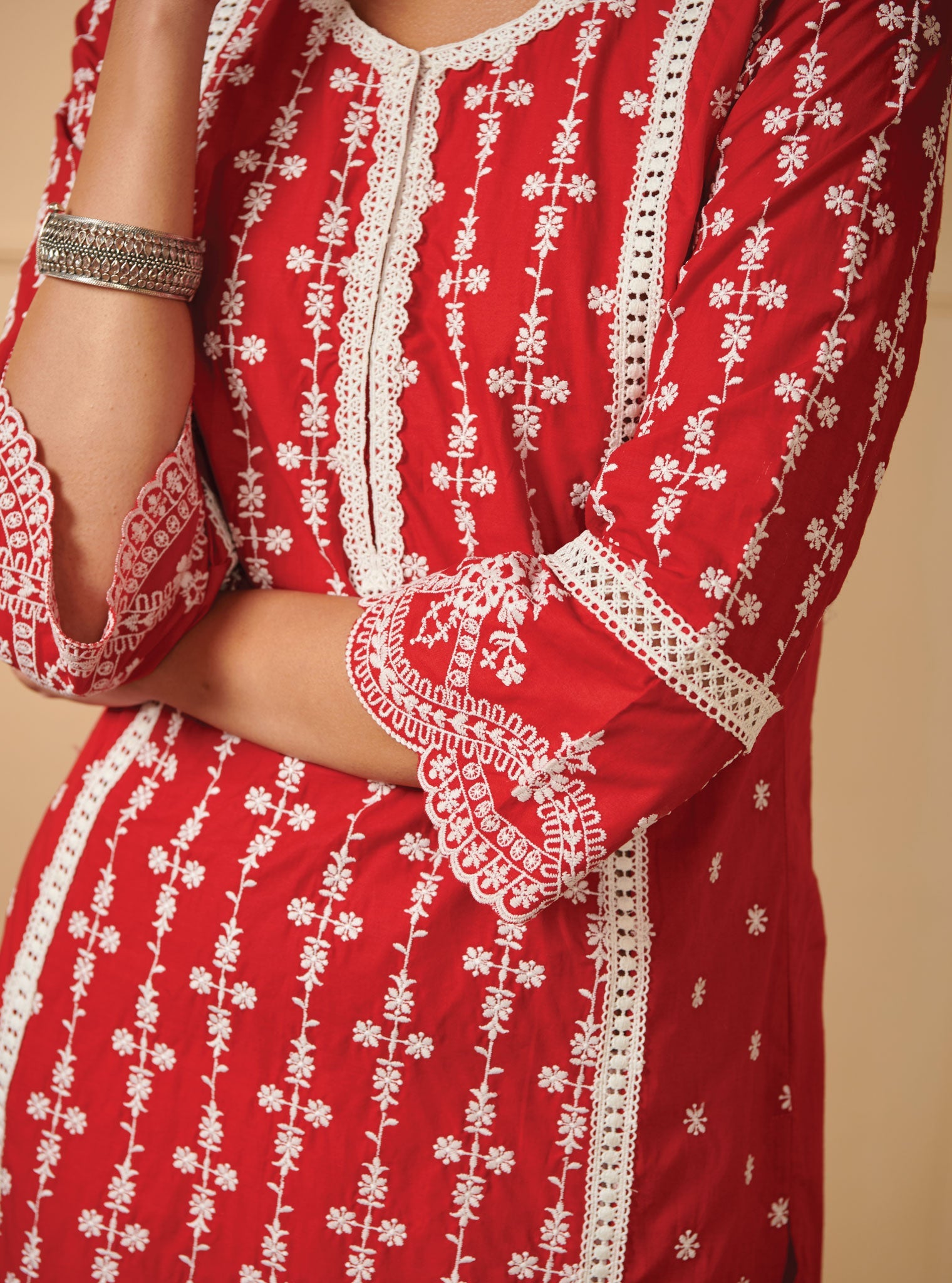 Mulmul Cotton Laiqa Red Kurta