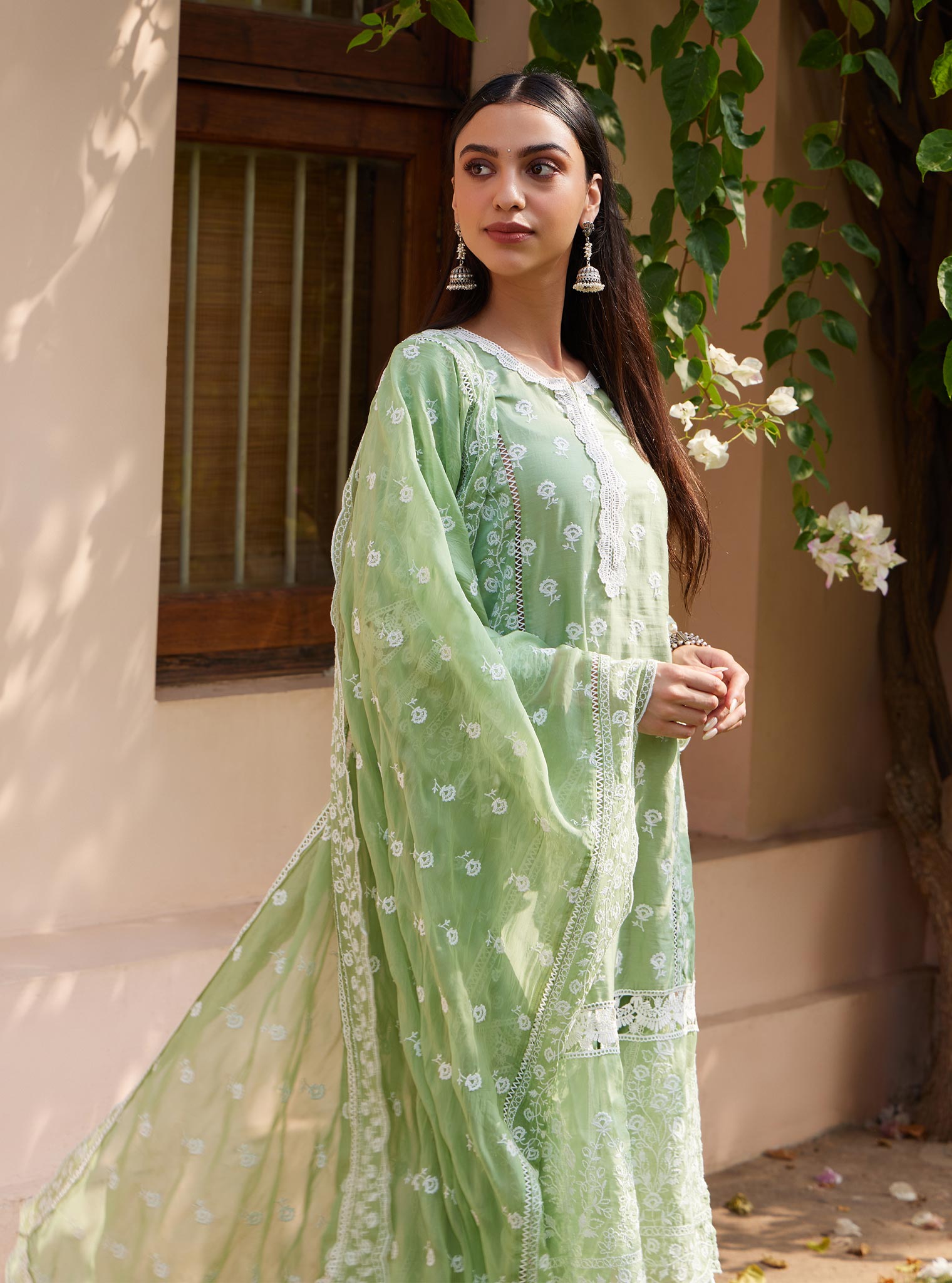 Mulmul Pima Svasti Green Kurta with Mulmul Pima Svasti Green Pant