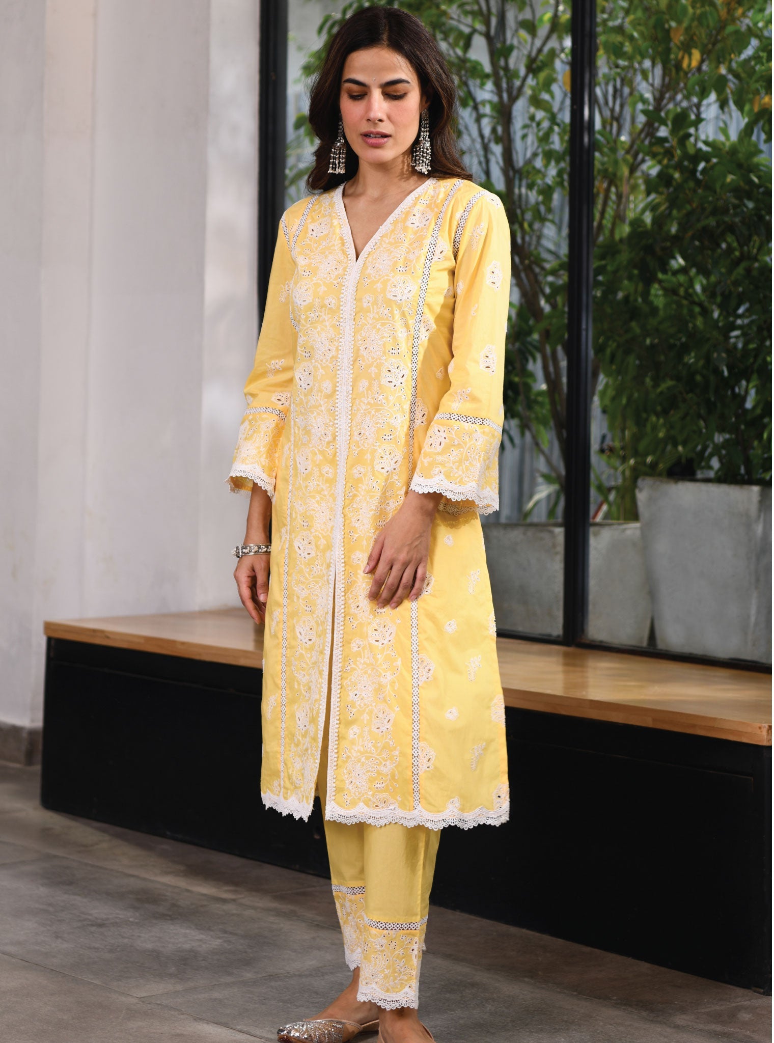 Mulmul Cotton Chester Yellow Kurta With Chester Yellow Pant