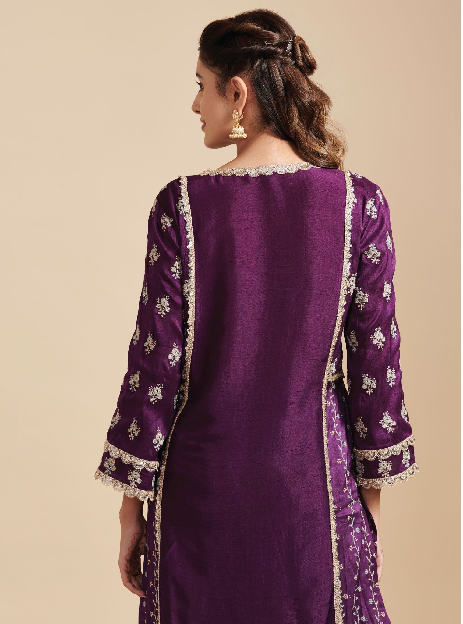 Mulmul Silk Kaashni Purple Kurta With Mulmul Silk Kaashni Purple Pant