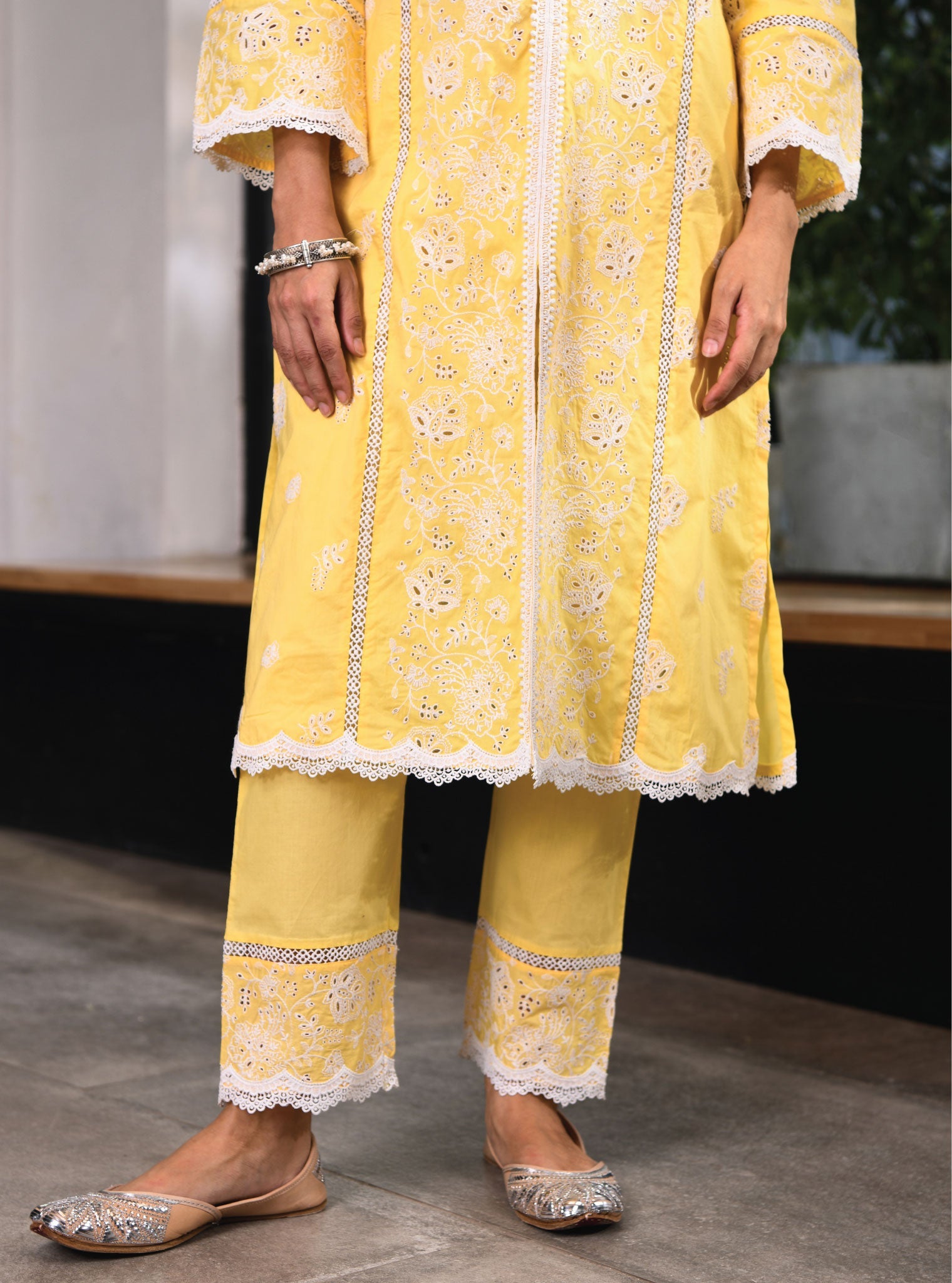 Mulmul Cotton Chester Yellow Kurta With Chester Yellow Pant