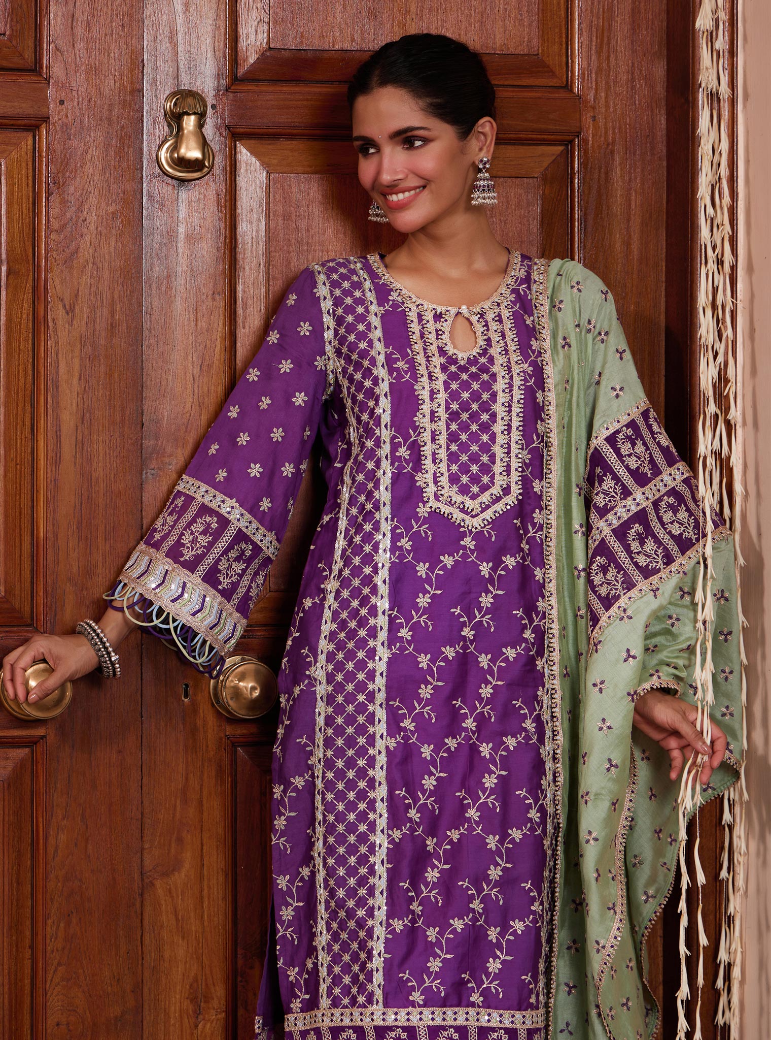 Mulmul Pima Briti Purple Kurta with Mulmul Pima Briti Purple Pant