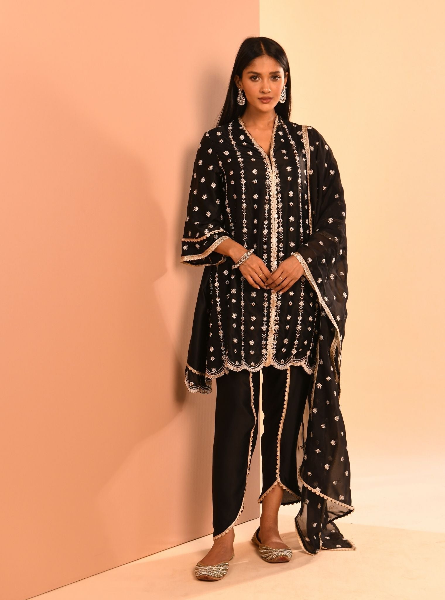 Mulmul Cupro Amara Black Kurta With Mulmul Cupro Amara Black Pant