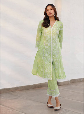 Mulmul Cotton Chester Green Kurta With Chester Green Pant