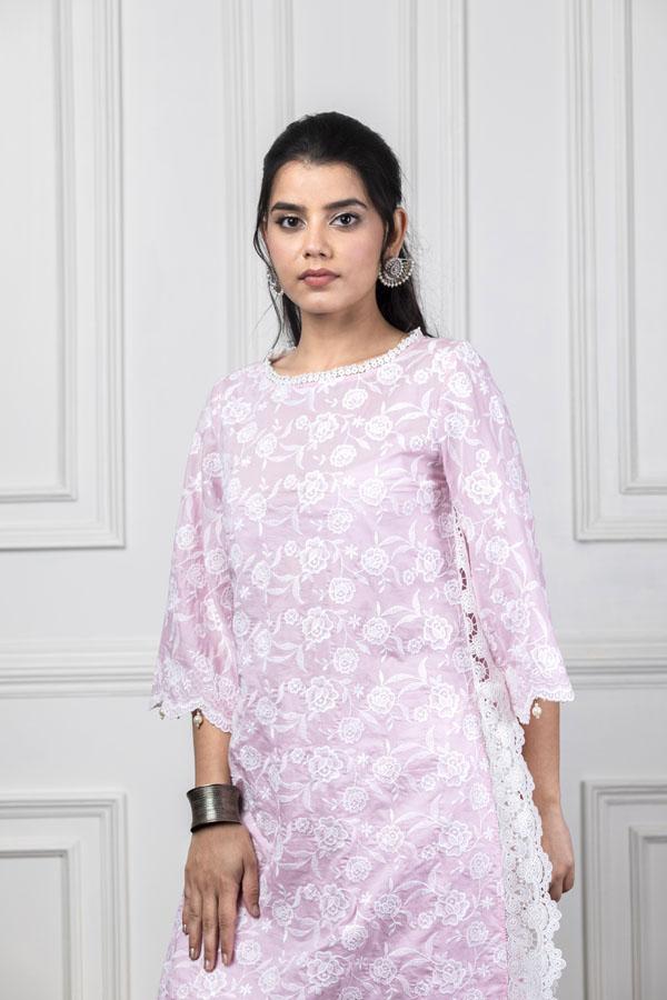 Mulmul Rosebud Pink Kurta With Harem Pyajama