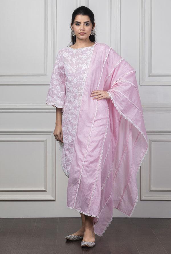 Mulmul Rosebud Pink Kurta With Harem Pyajama