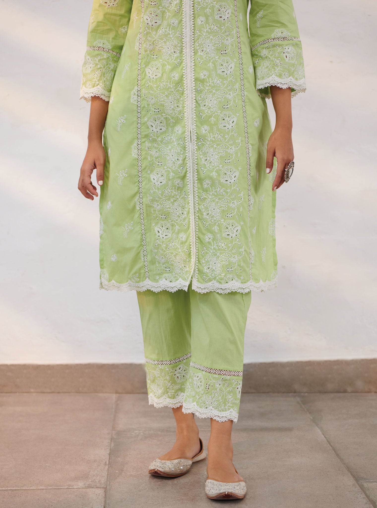 Mulmul Cotton Chester Green Kurta With Chester Green Pant