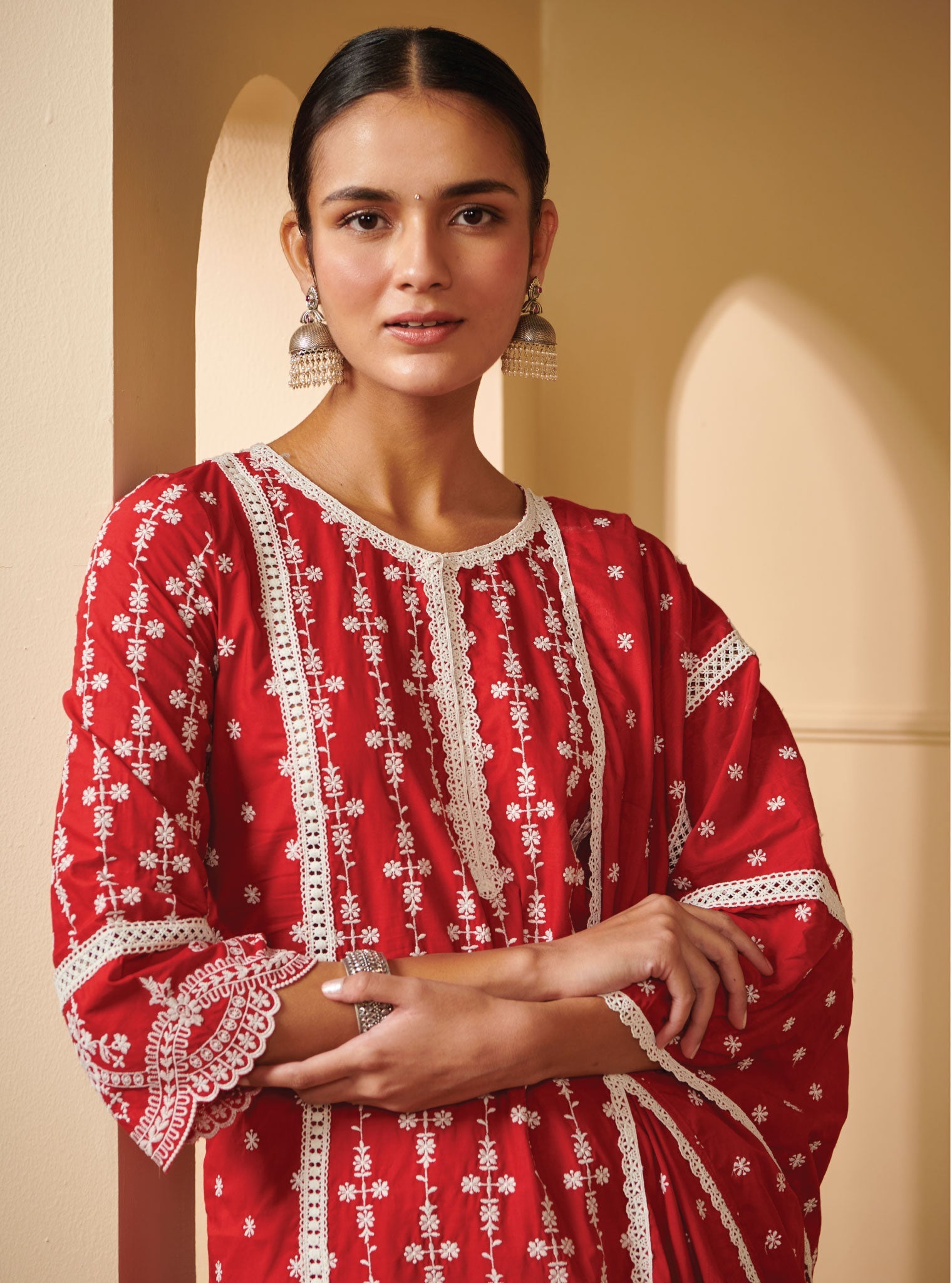 Mulmul Cotton Laiqa Red Kurta