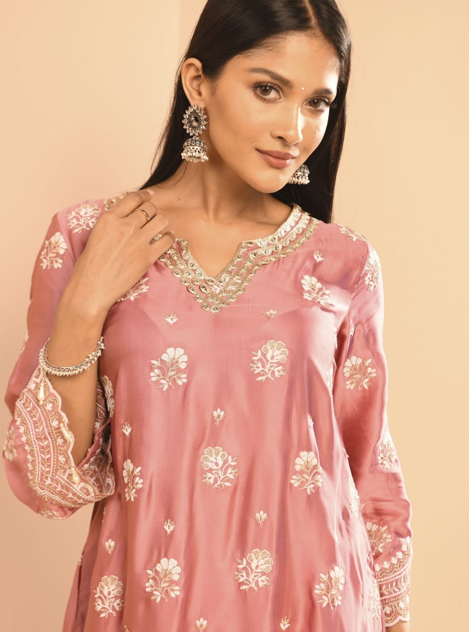 Mulmul Luxe Satin Mehar Mauve Kurta with Mulmul Luxe Satin Mehar Mauve Pant