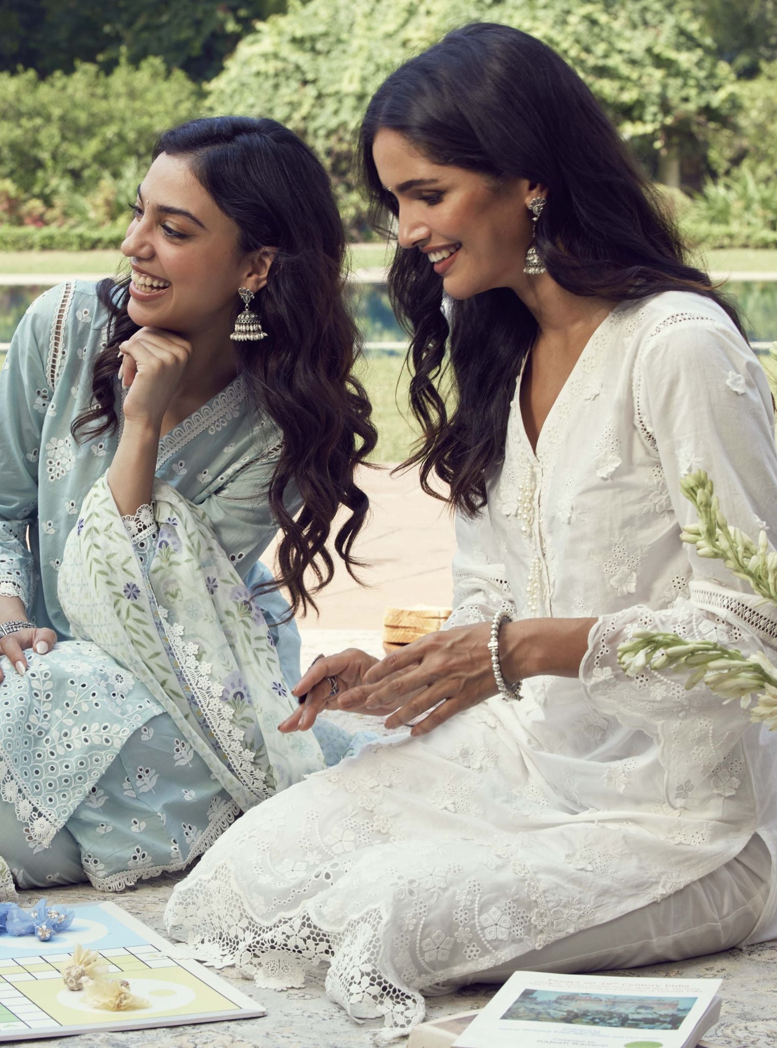 Mulmul Cotton Reeva Off White Kurta with Mulmul Cotton Reeva Off White Pant