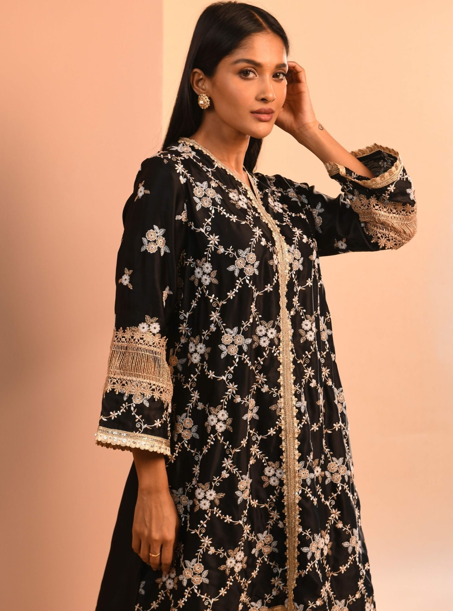 Mulmul Cupro Dvija Black Kurta With Mulmul Cupro Dvija Black Pant