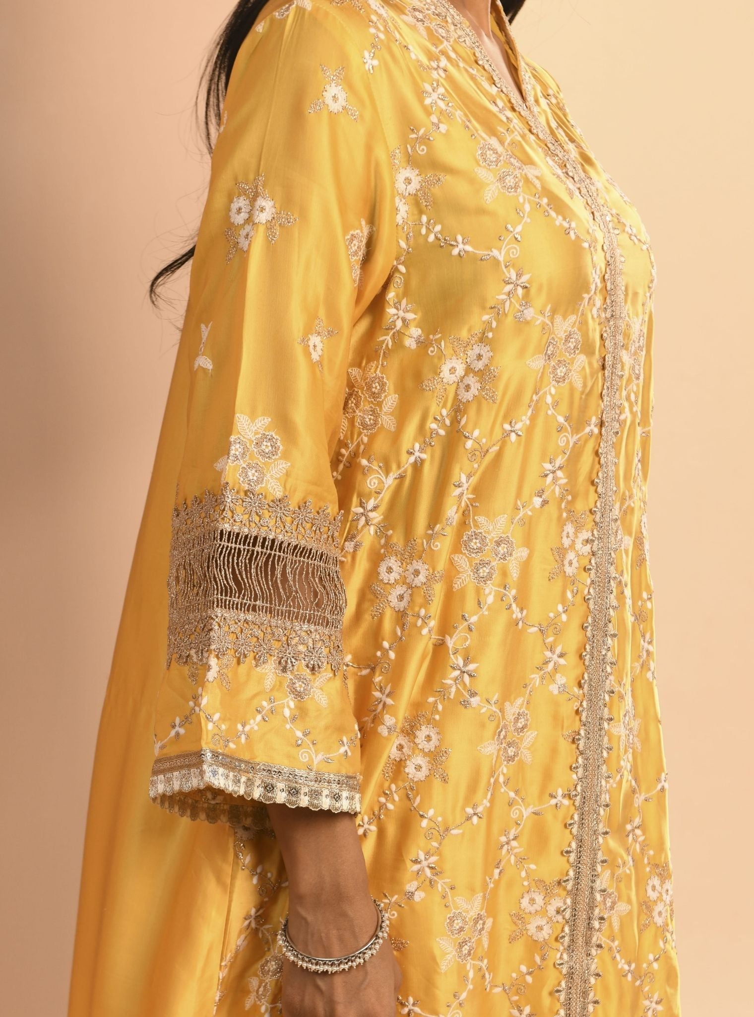 Mulmul Cupro Dvija Yellow Kurta With Mulmul Cupro Dvija Yellow Pant