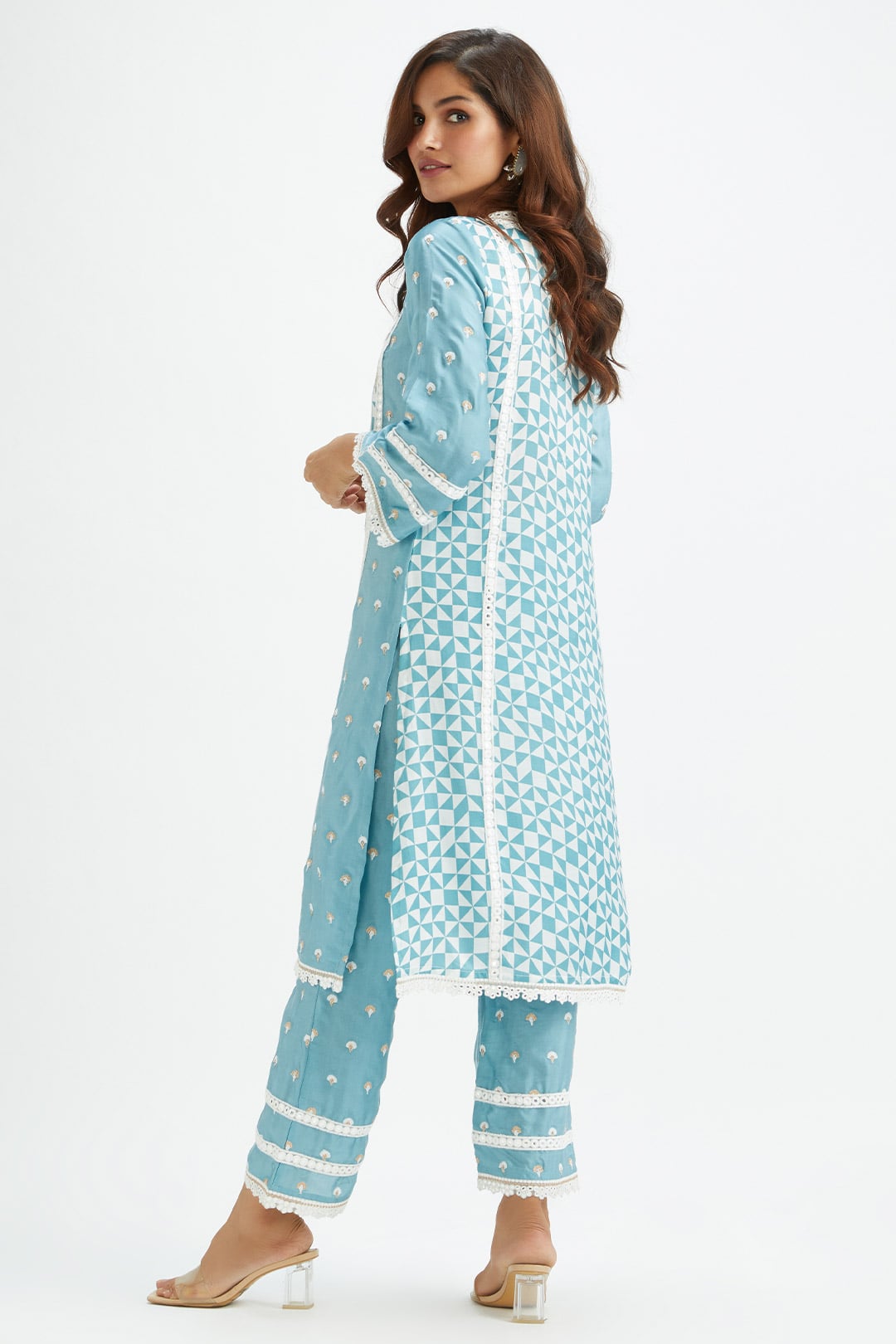 Mulmul Cupro silk Addle Teal Kurta With Addle Teal Pant