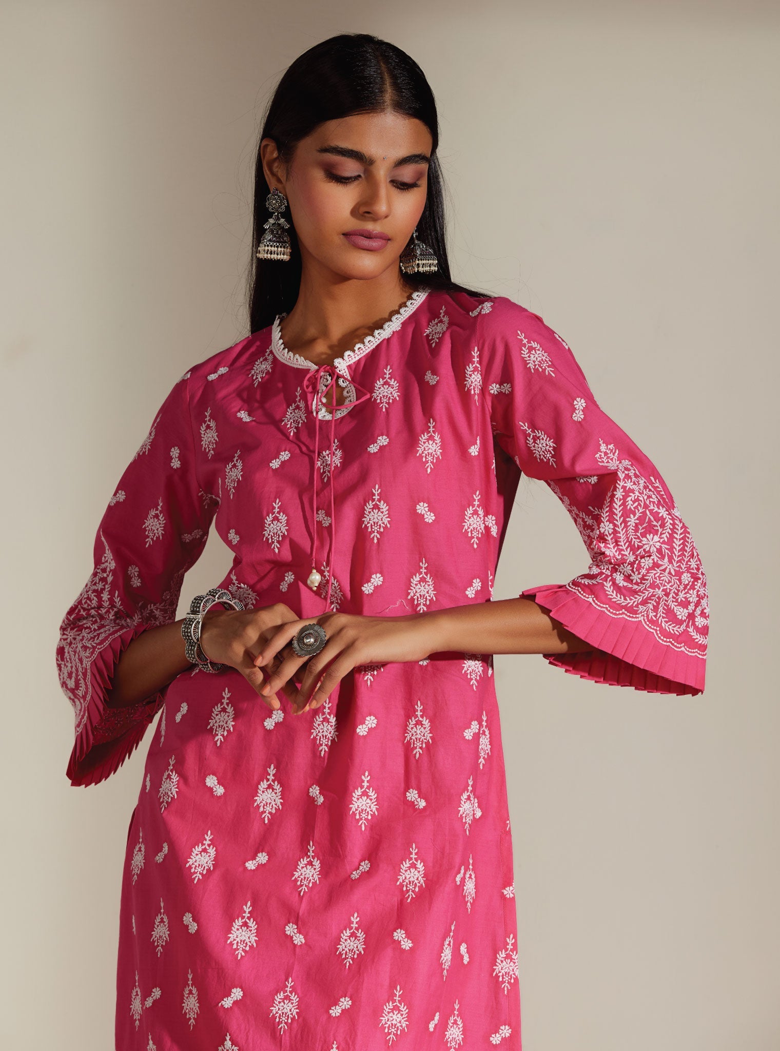 Mulmul Cotton Asteria Pink Kurta With Asteria Pink Palazzo