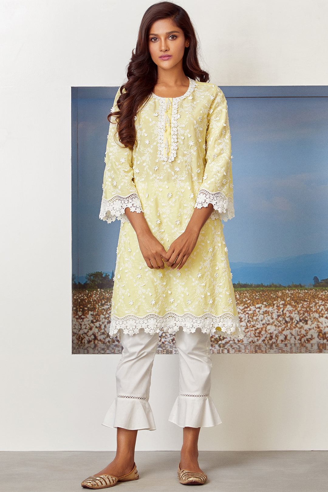 Mulmul Cotton Baybreeze Yellow Kurta