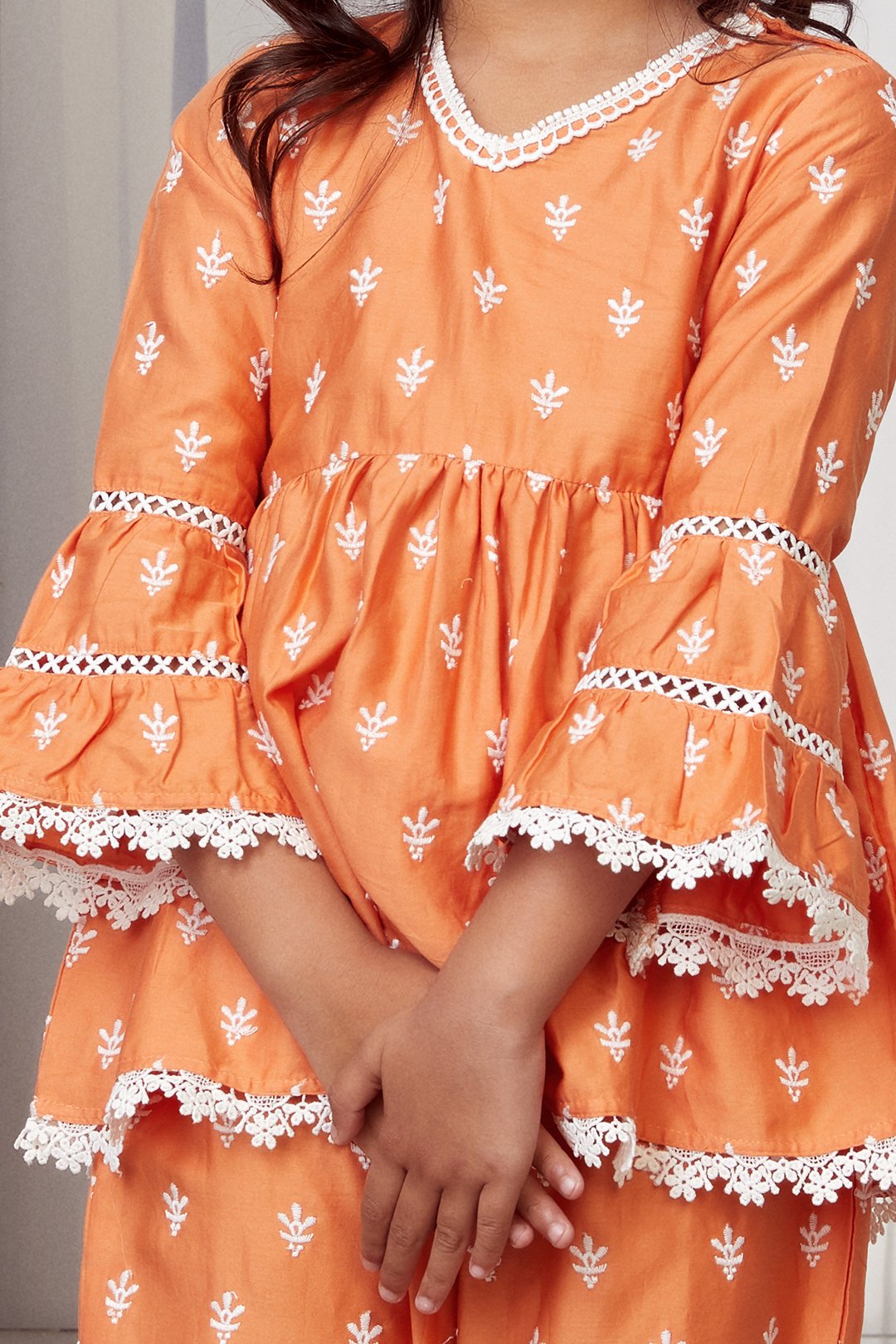 Mulmul Cotton Bud Orange Kurta With Bud Orange Pyajama