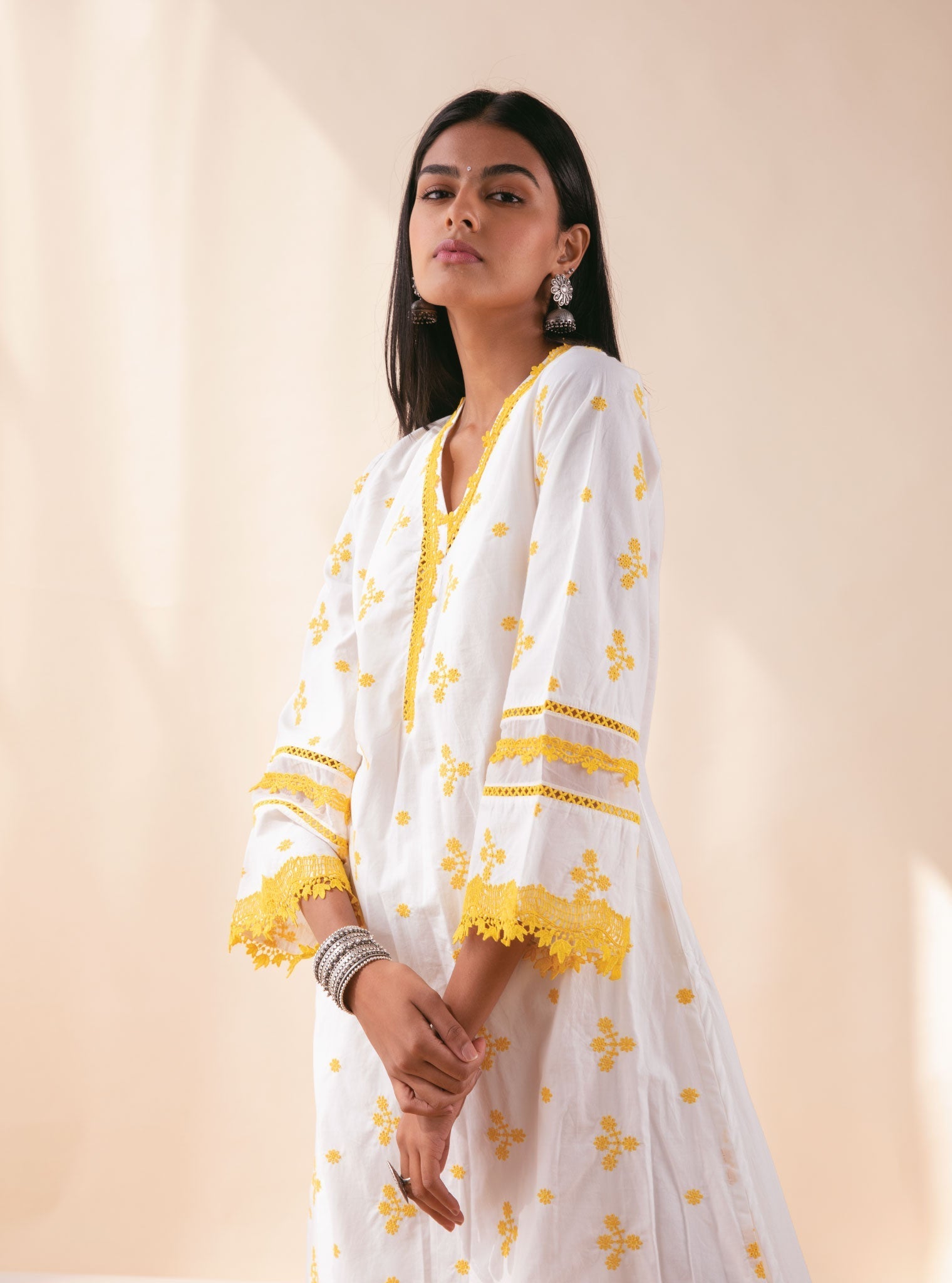 Mulmul Cotton Camila White Kurta With Camila White Pallazo