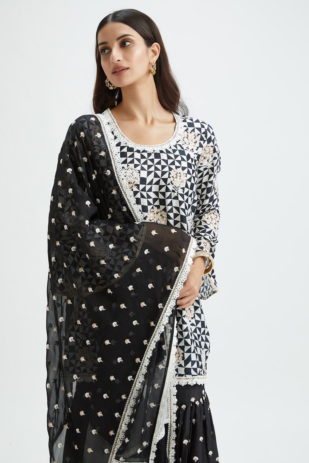 Mulmul Cupro Silk Camden Black Kurta With Camden Black Garara