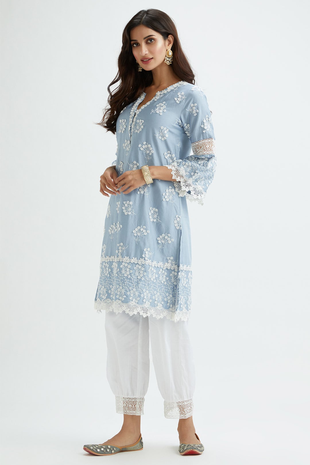 Mumul Supima Satin Celo Blue Kurta