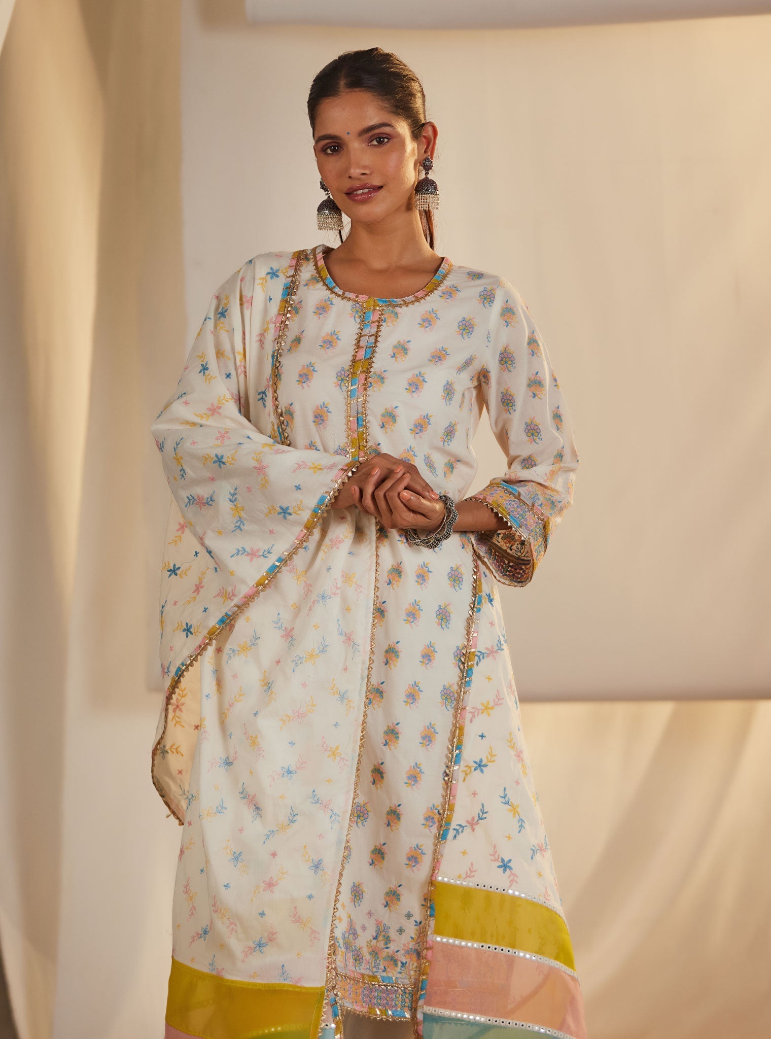 Mulmul Cotton Denise Off White Kurta With Denise Off White Pant