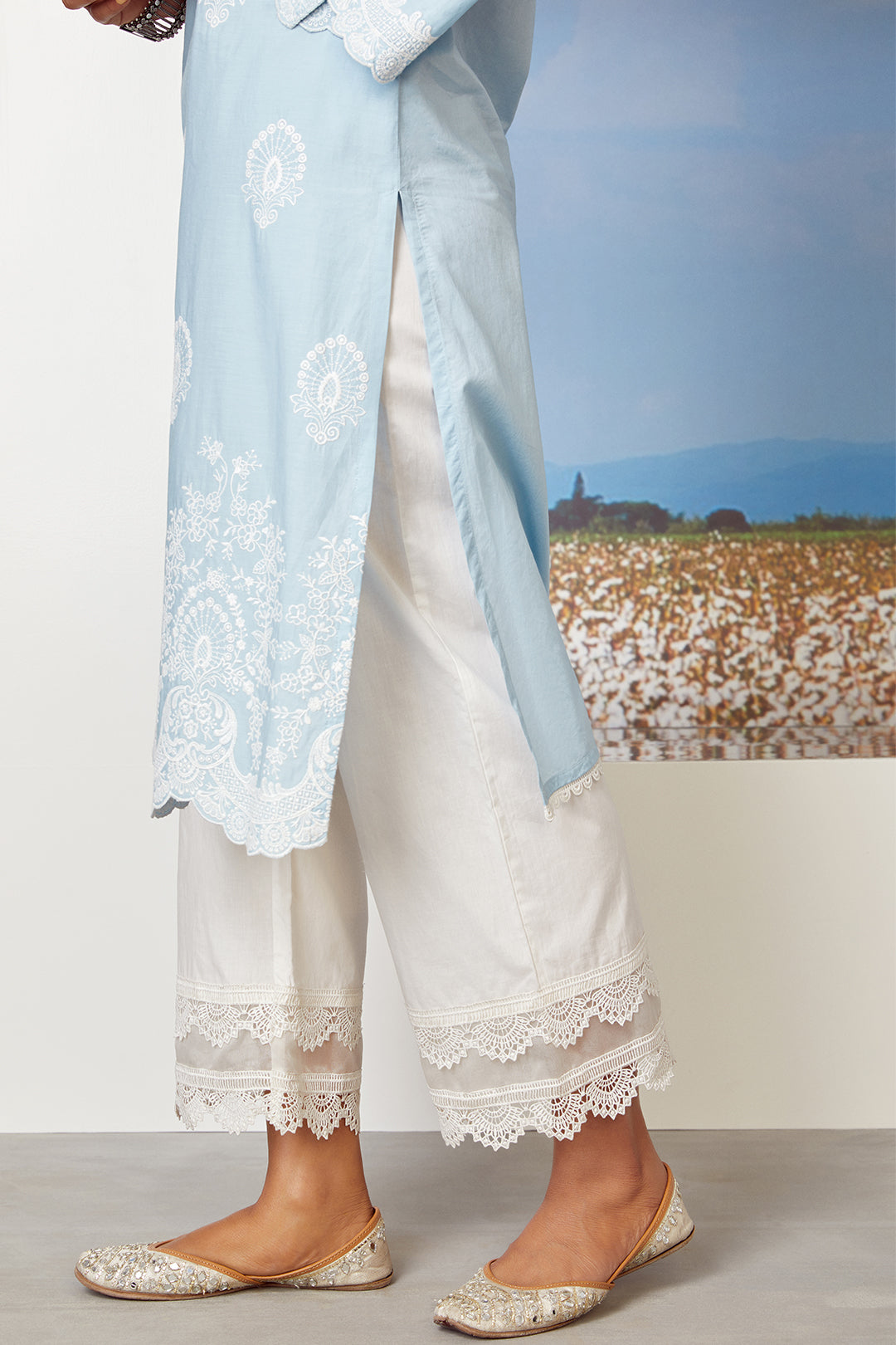 Mulmul Cotton Dreamscape Light Blue Kurta