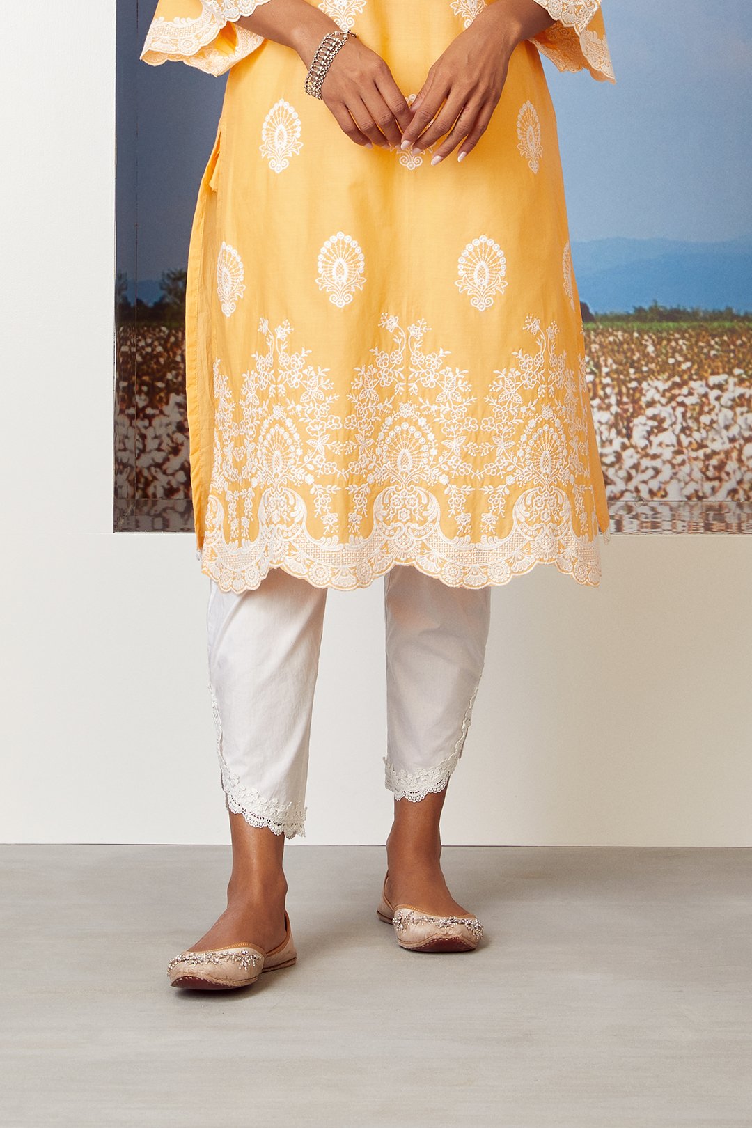 Mulmul Cotton DreamScape Kurta With Rounded Hem Pant