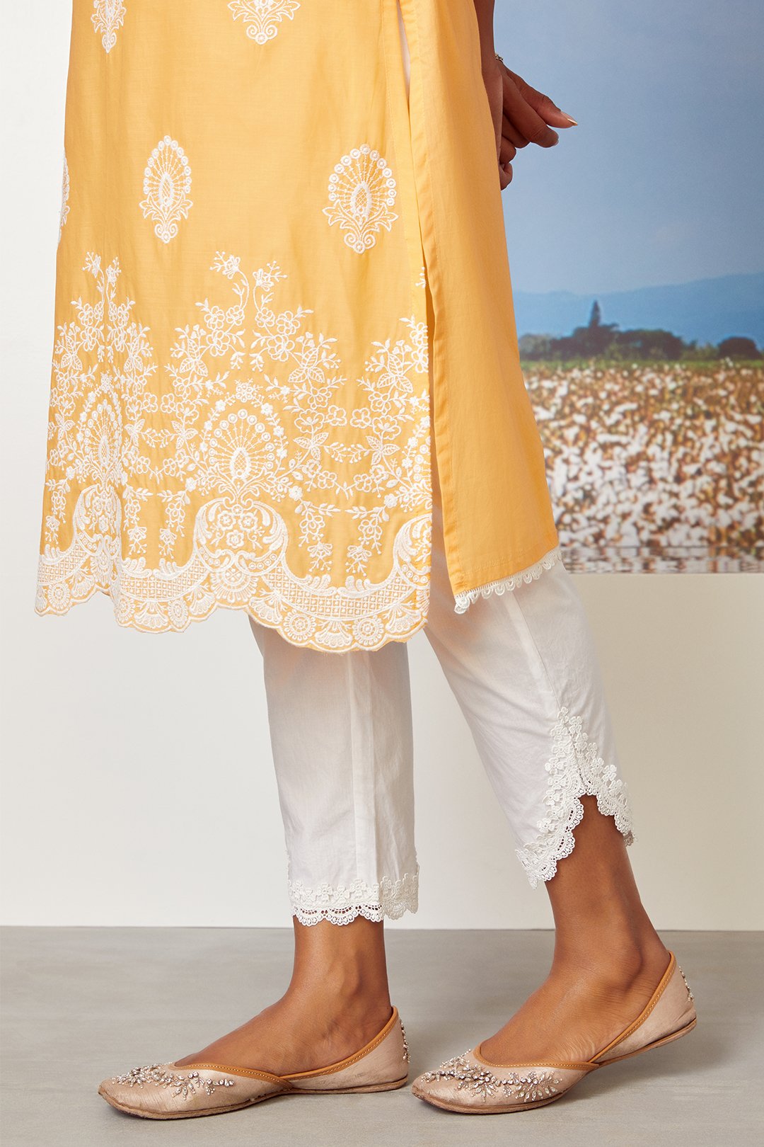 Mulmul Cotton DreamScape Kurta With Rounded Hem Pant