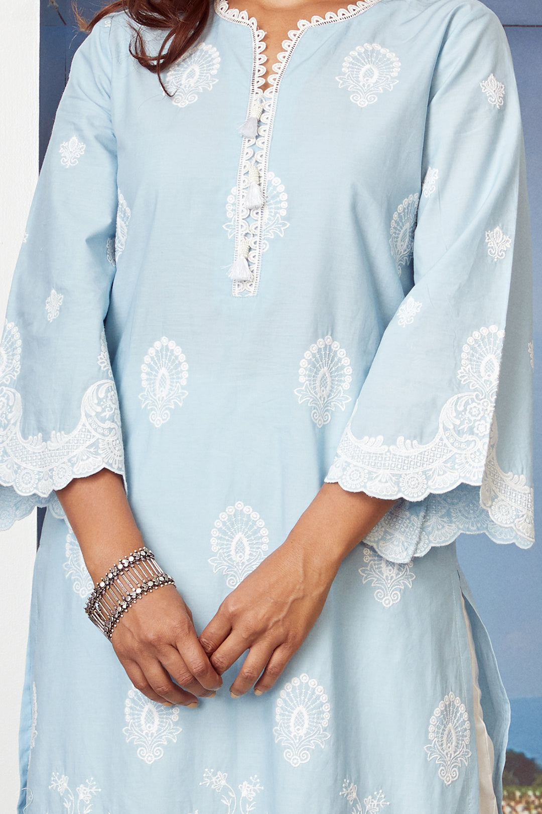 Mulmul Cotton Dreamscape Light Blue Kurta