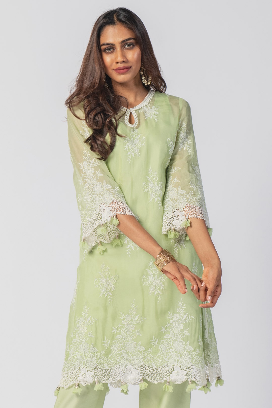 Mulmul Tencel Luxe Organza Eden Green Kurta With Supima Cotton Eden Green Pant