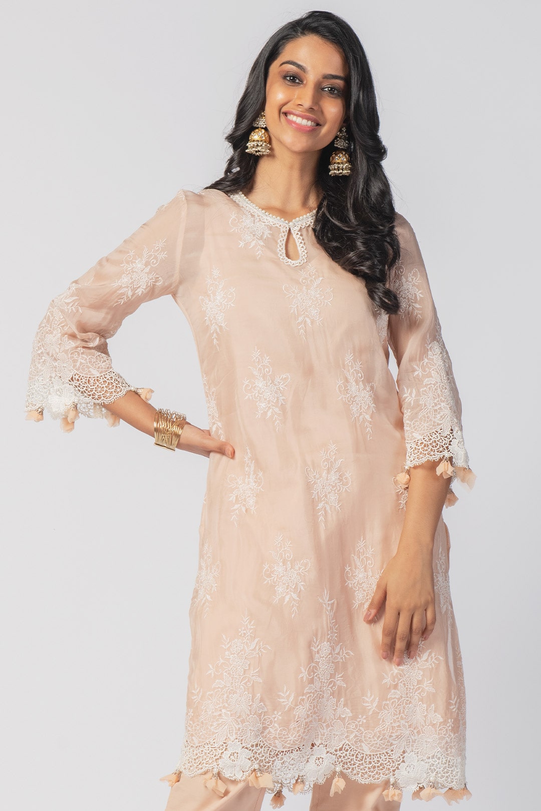 Mulmul Tencel Luxe Organza Eden Beige Kurta