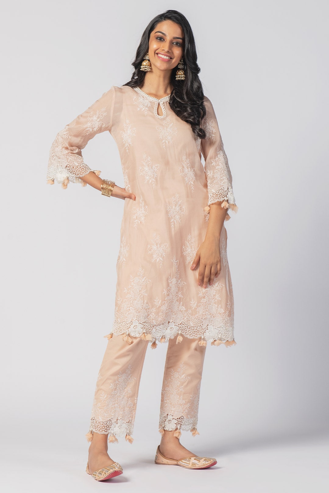 Mulmul Tencel Luxe Organza Eden Beige Kurta