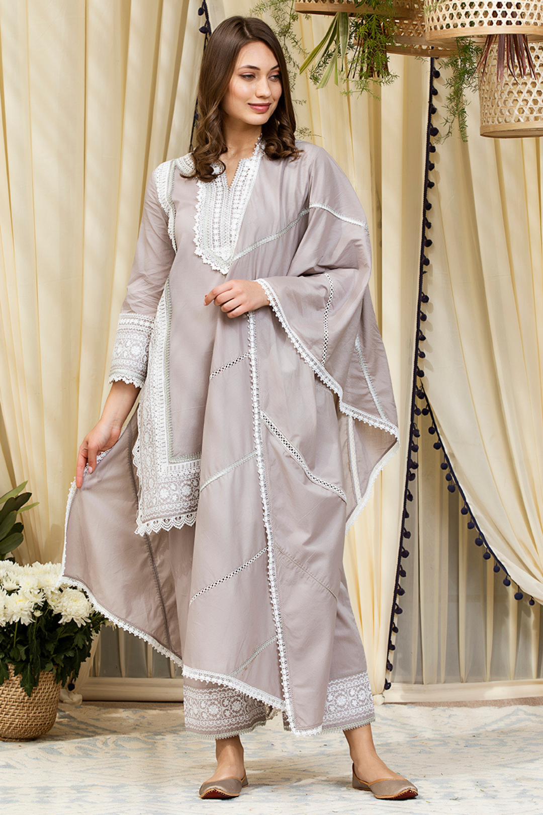 Mulmul Cotton Elda Kurta With Elda Pyajama