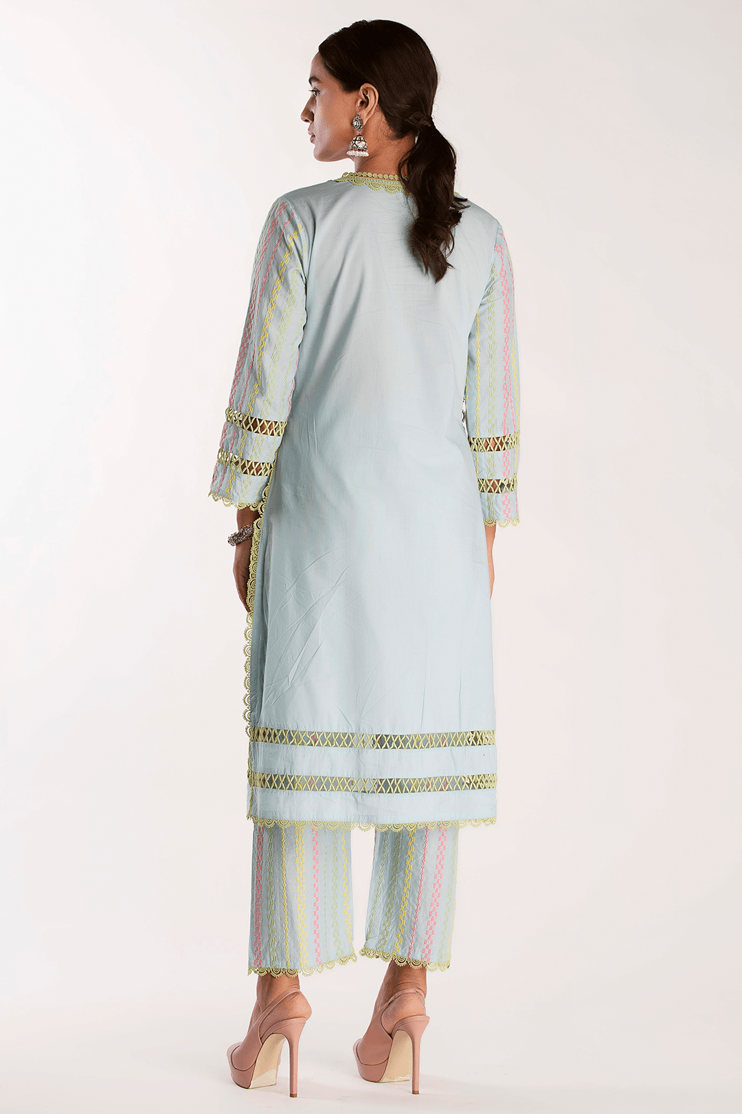 Mulmul Cotton Eva Blue Kurta With Eva Blue Pant