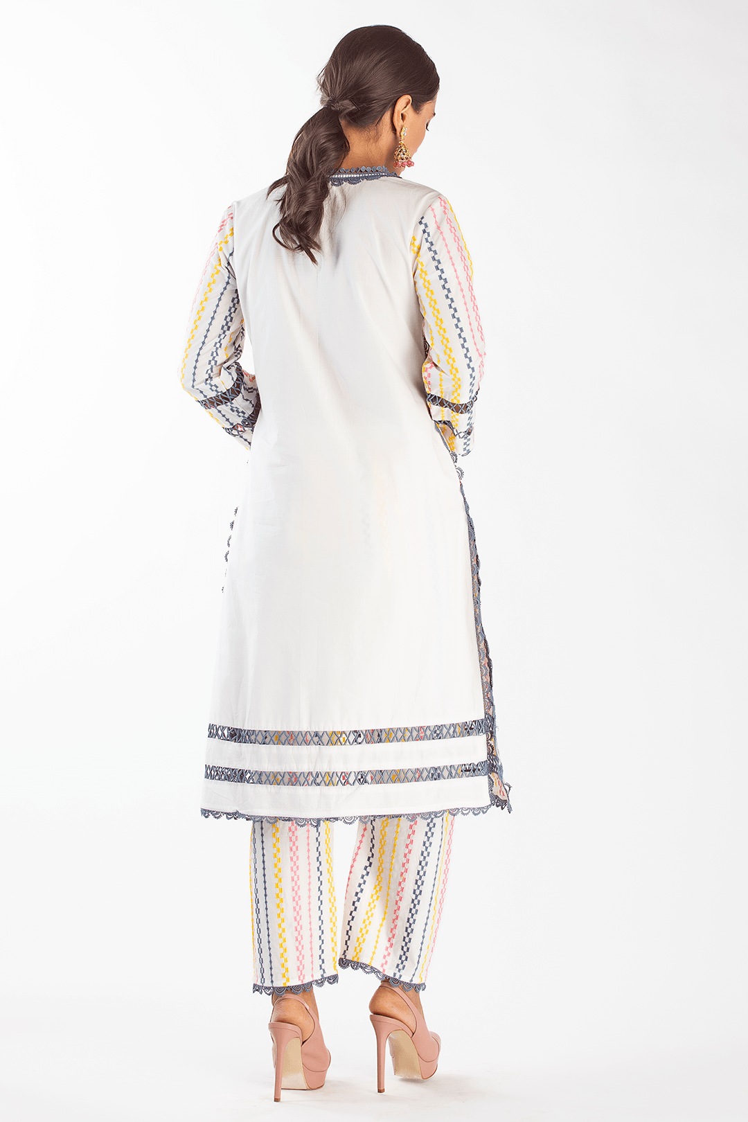 Mulmul Cotton Eva White Kurta With Eva White Pant