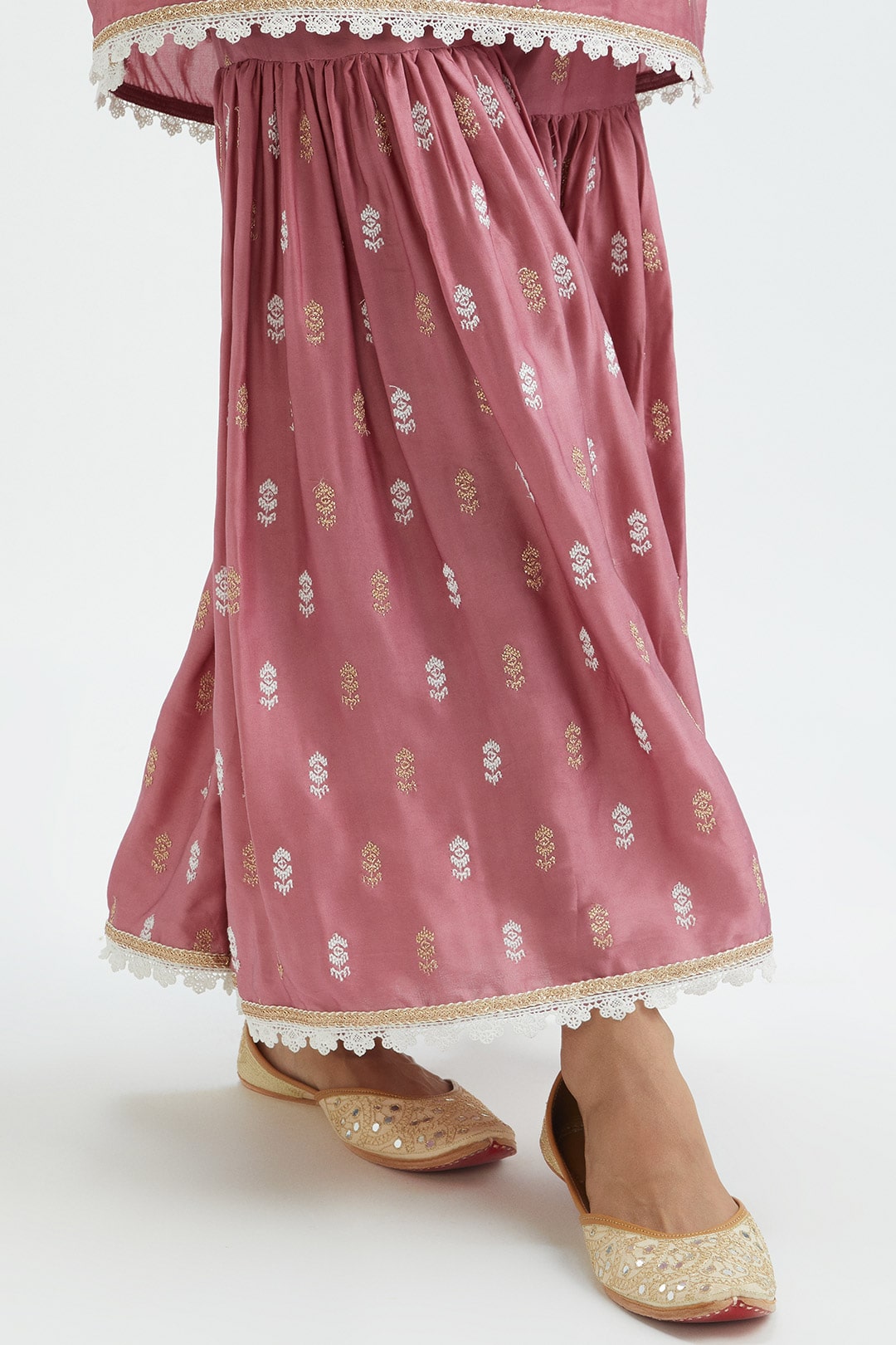 Mulmul Cupro Silk Florence Mauve Kurta With Florence Mauve Garara