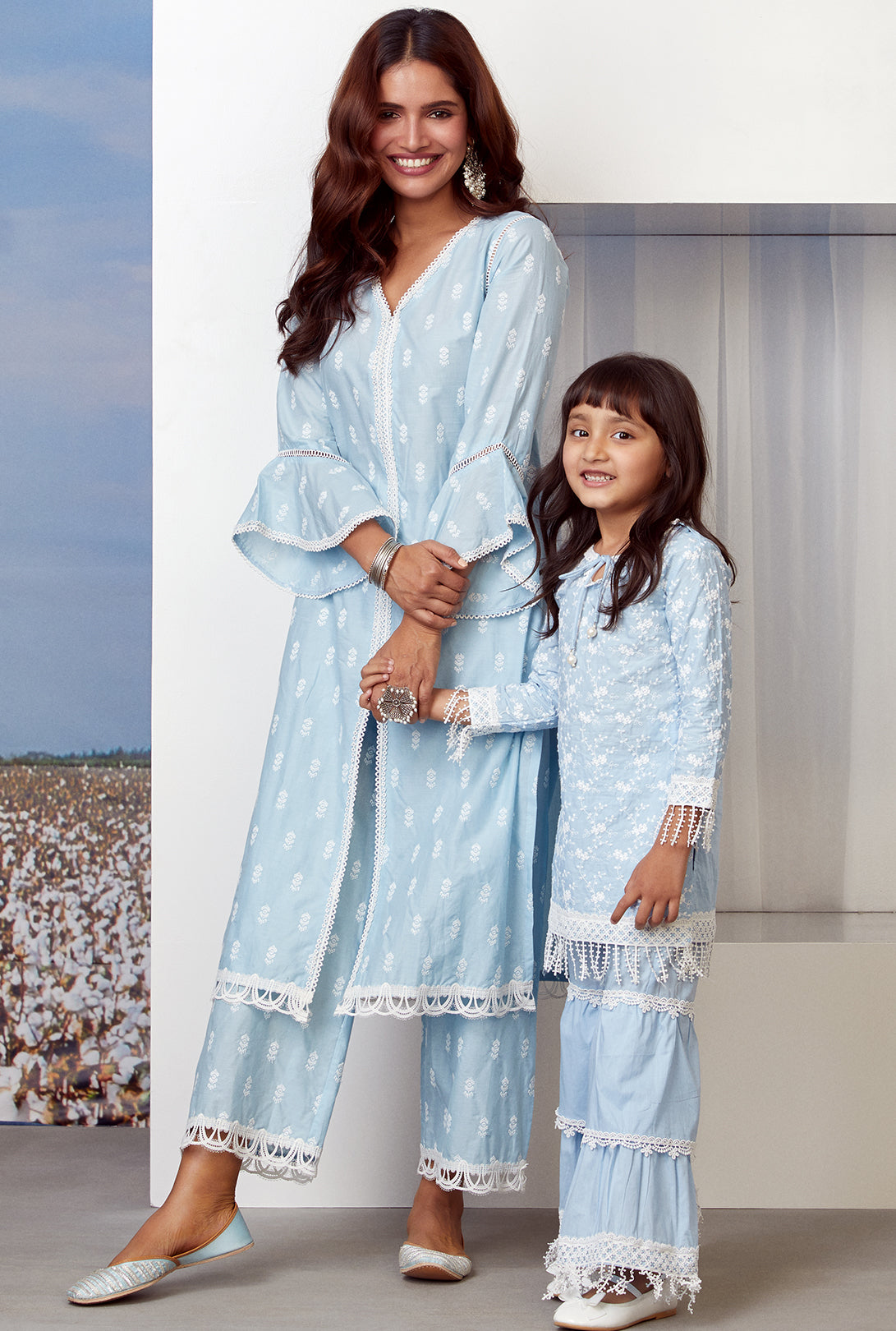 Mulmul Cotton Floret Kurta With Floret Pyajama