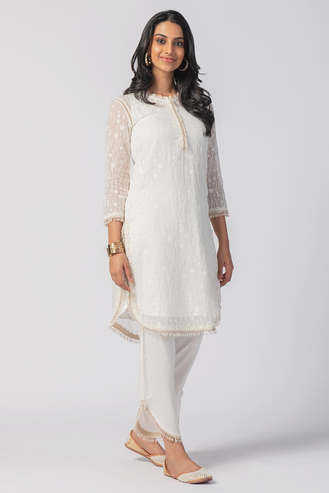 Mulmul Organza Freya Off White Kurta