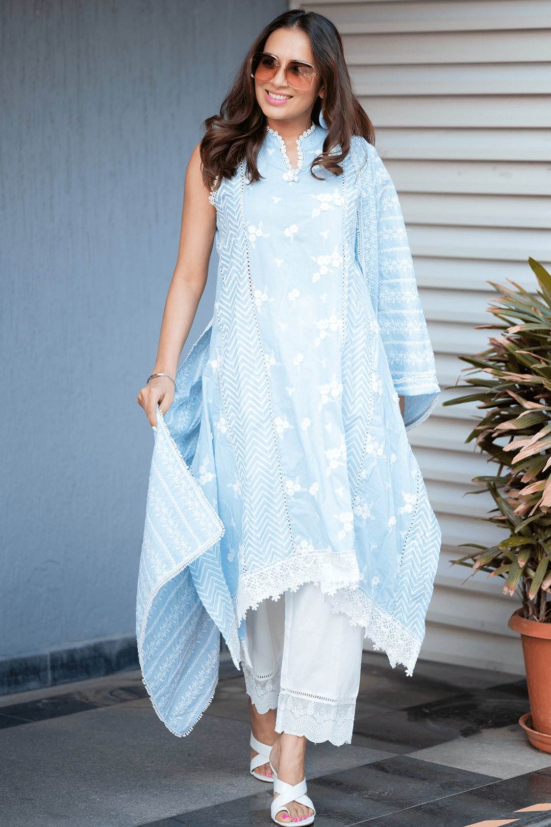 Mulmul Cotton Glory Light Blue Kurta