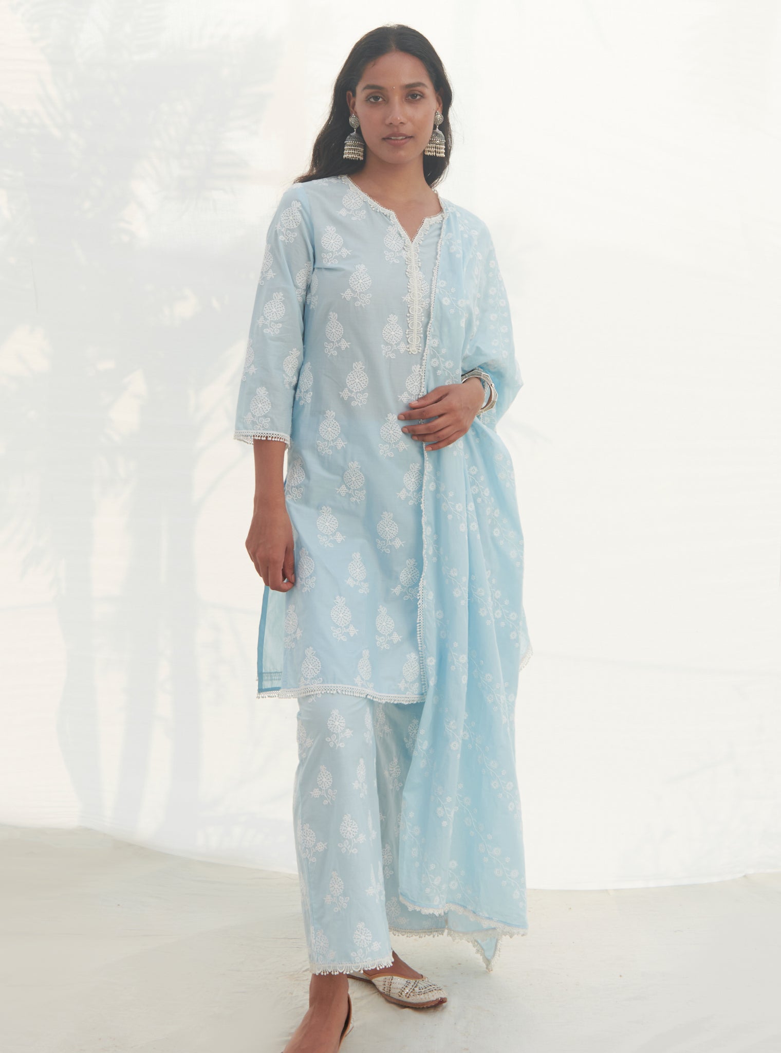 Mulmul Cotton Kelil Blue Kurta With Mulmul Cotton Kelil Blue Pant