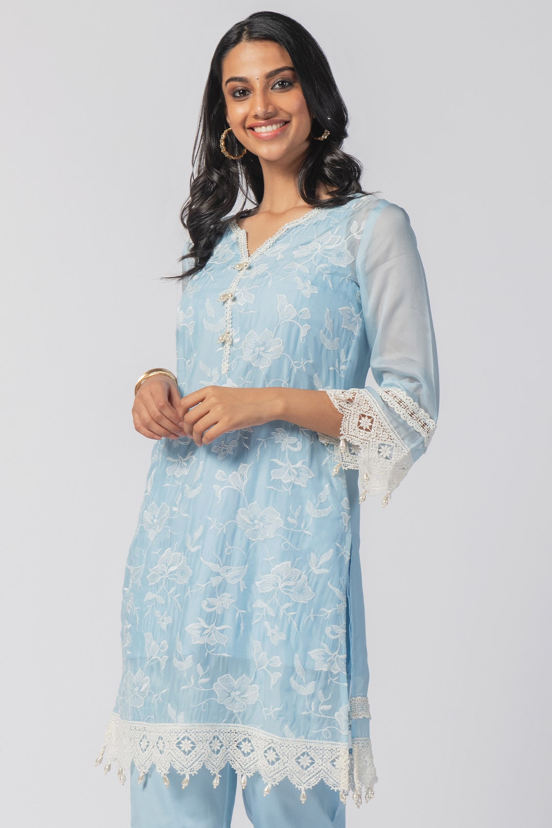 Mulmul Organza Maisy Blue Kurta