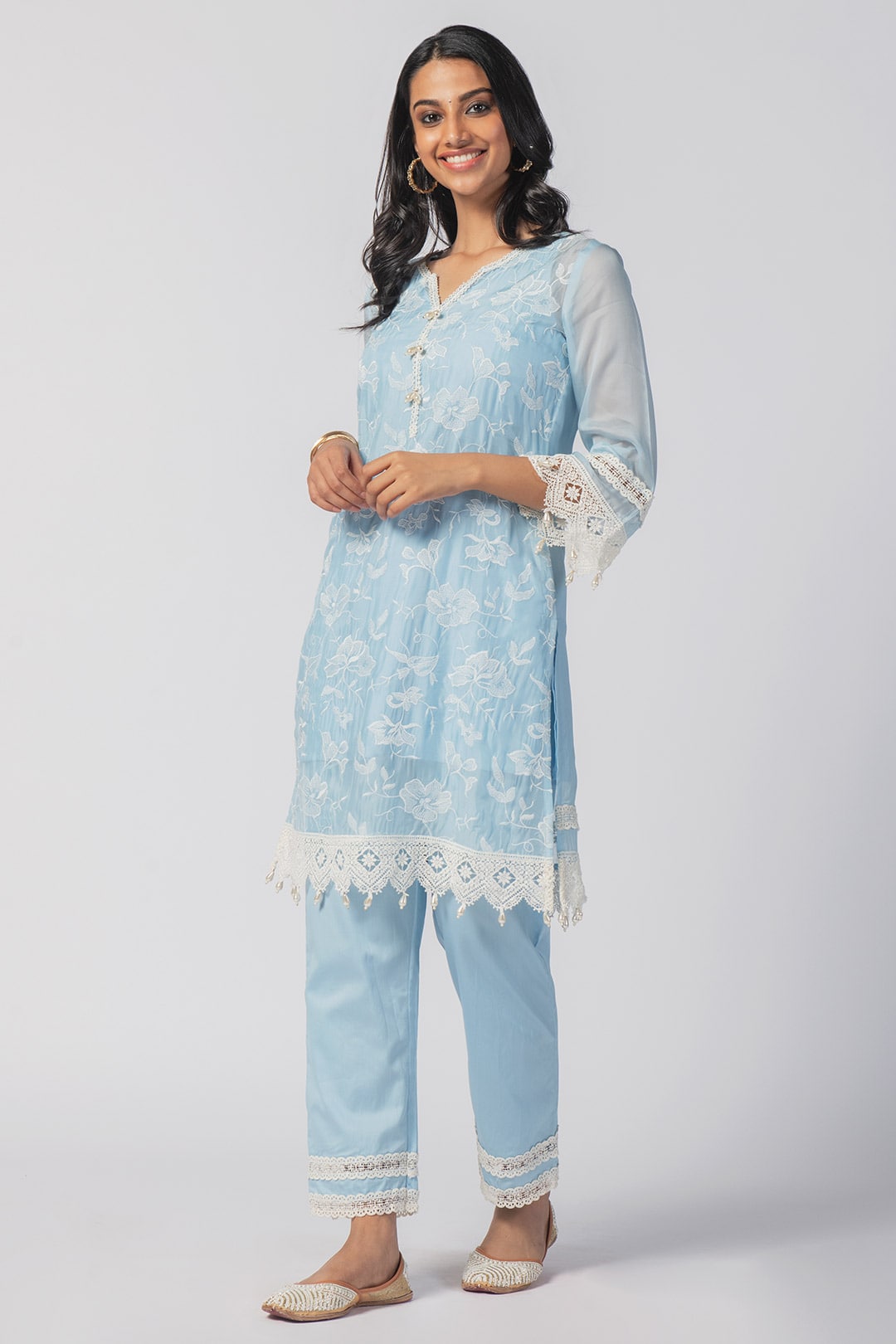 Mulmul Organza Maisy Blue Kurta