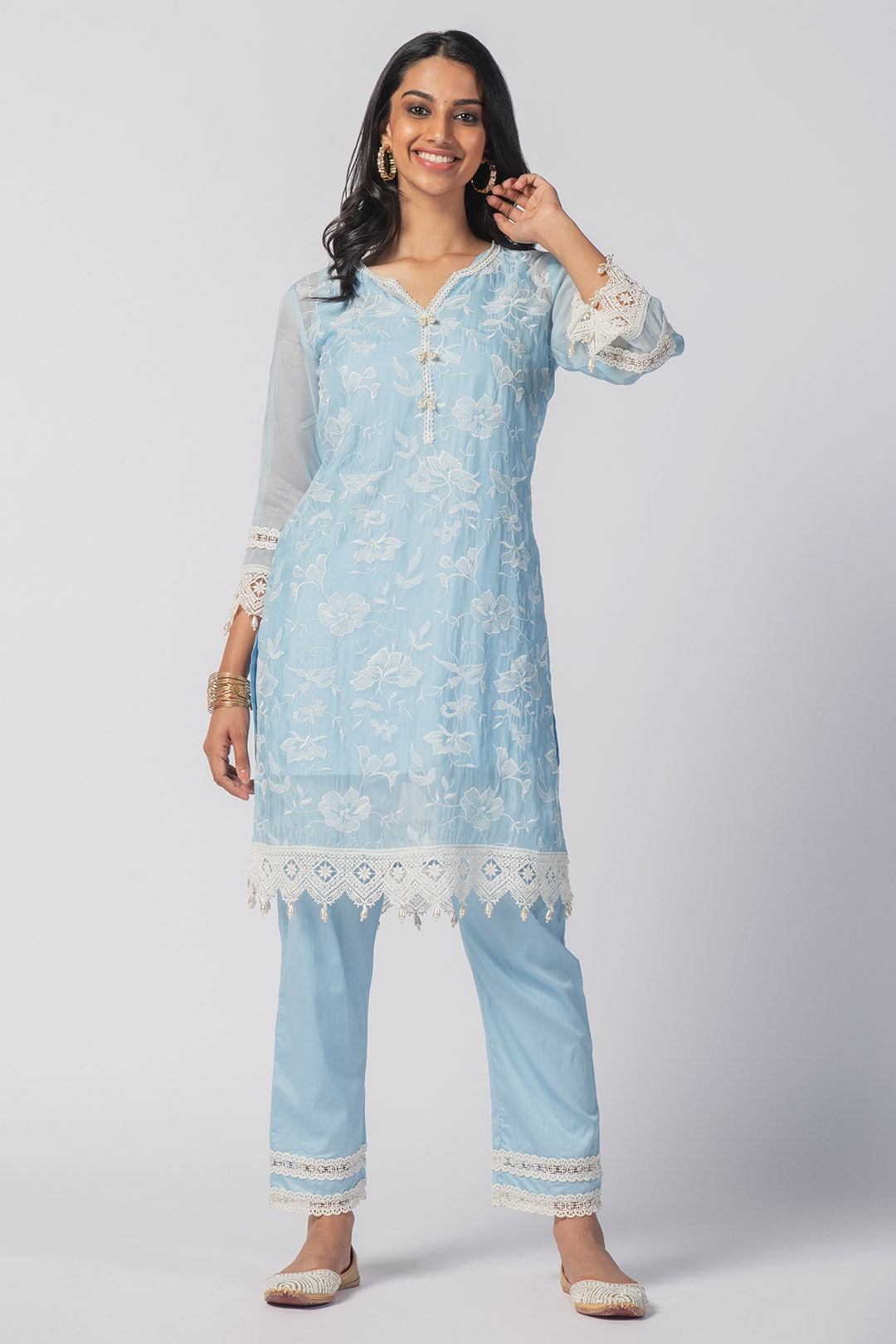 Mulmul Organza Maisy Blue Kurta