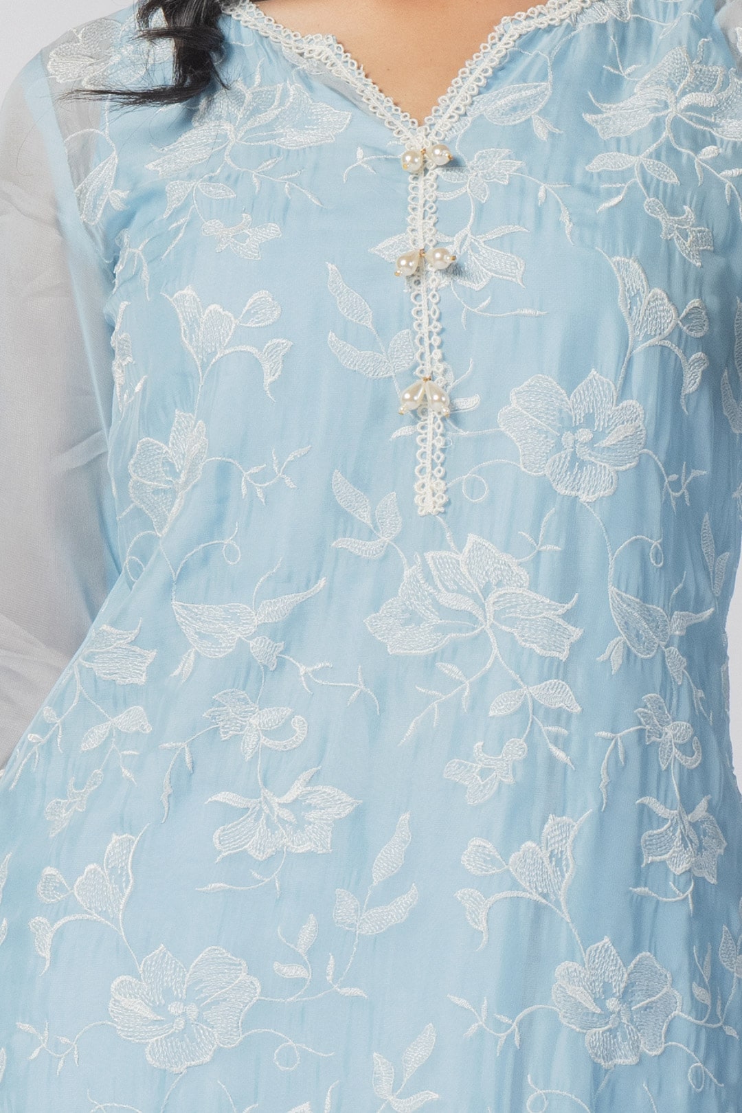 Mulmul Organza Maisy Blue Kurta