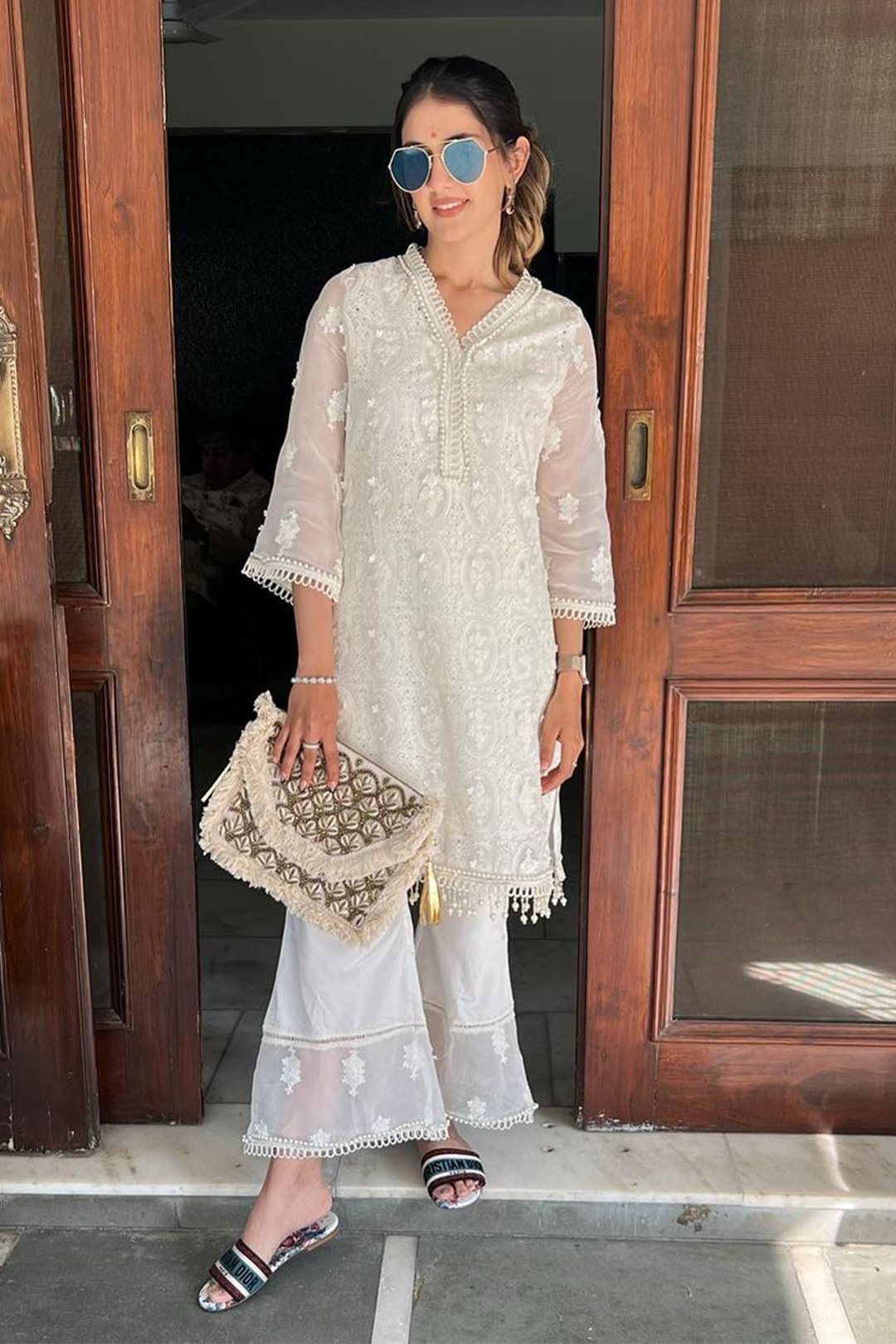 Mulmul Tencel Luxe Organza Savannah Kurta Off White With Supima Cotton Savannah Pant