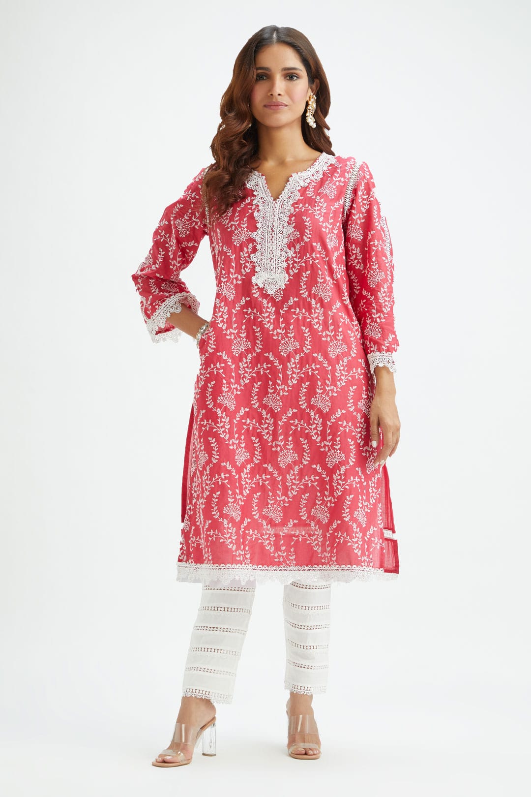 Mulmul Cotton Merlin Red Kurta