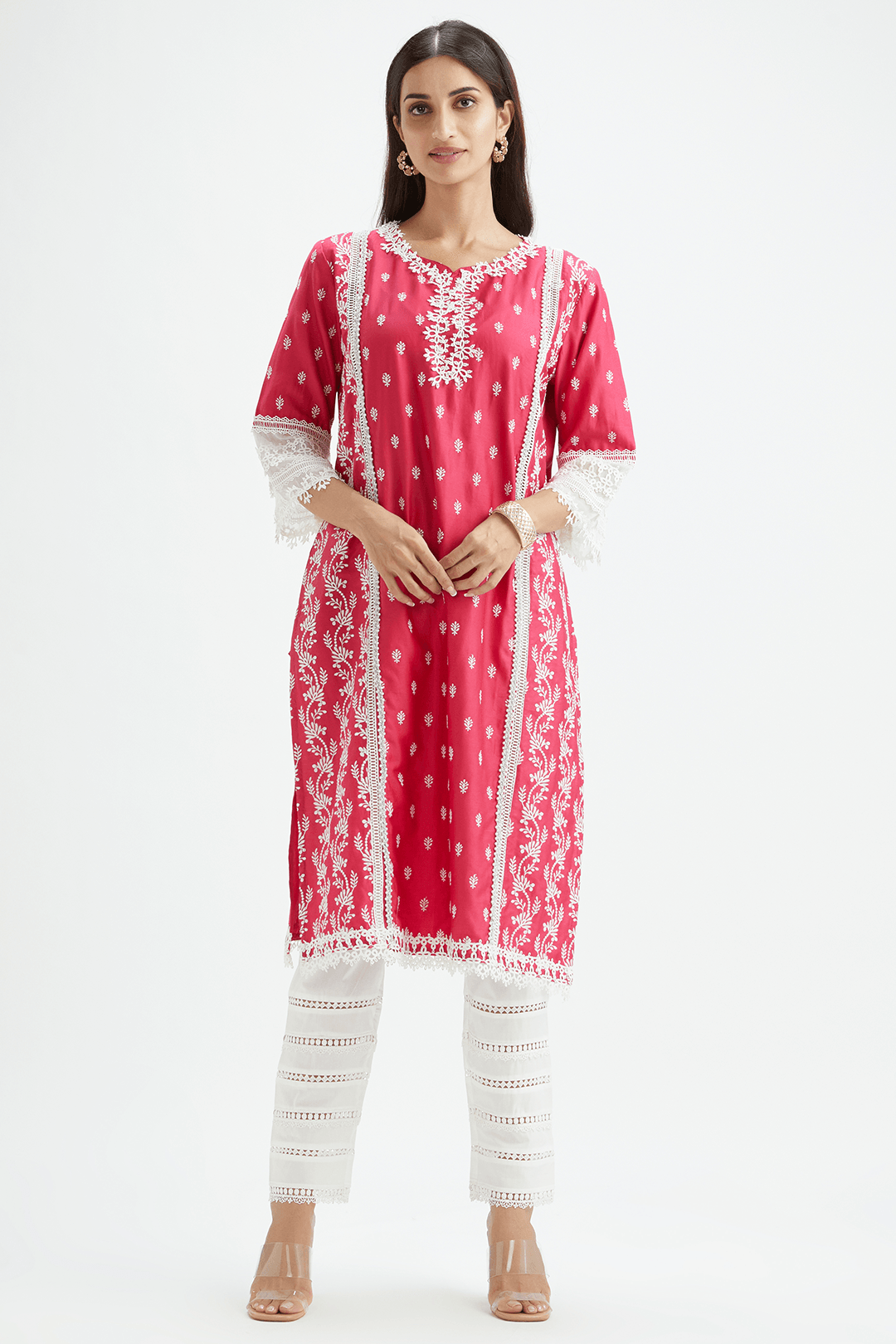 Mulmul pima satin MERRY KURTA With cotton LADDER LACE PANT